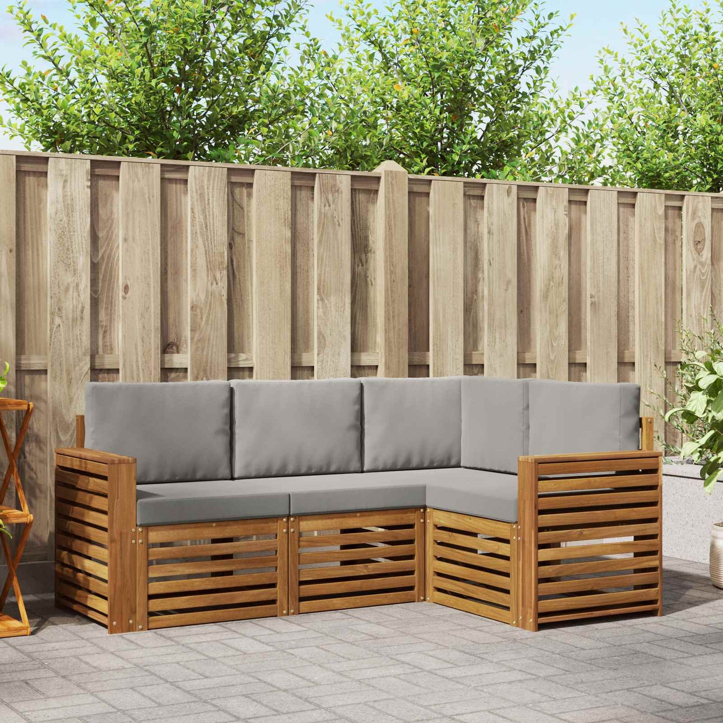 Sofa-Sets 4 pcs Natuurlijk en Lichtgrijs Massief Acaciahout is nu te koop bij PeponiXL, paradijselijk wonen!
