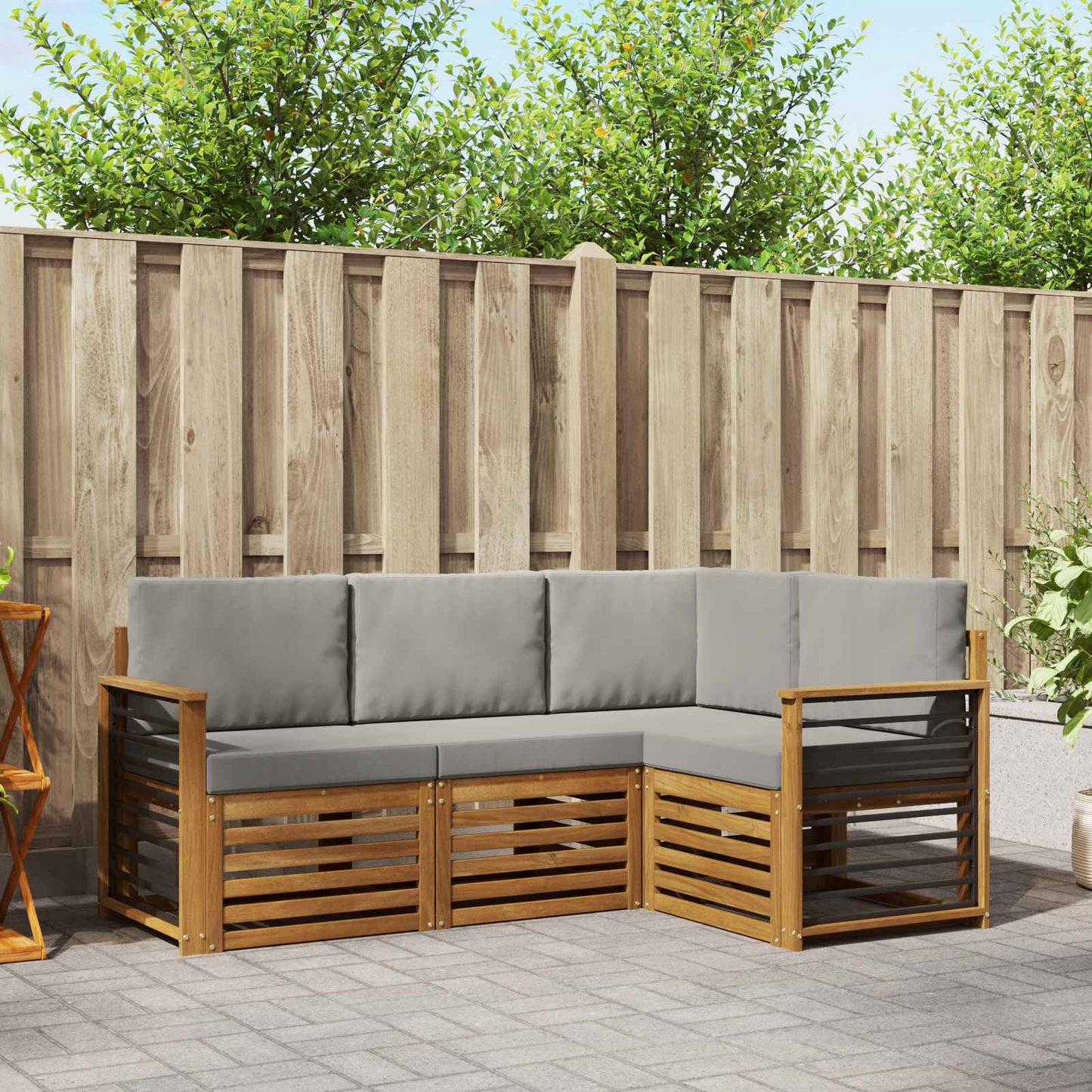 Sofa-Sets 4 pcs Natuurlijk en Lichtgrijs Massief Acaciahout is nu te koop bij PeponiXL, paradijselijk wonen!