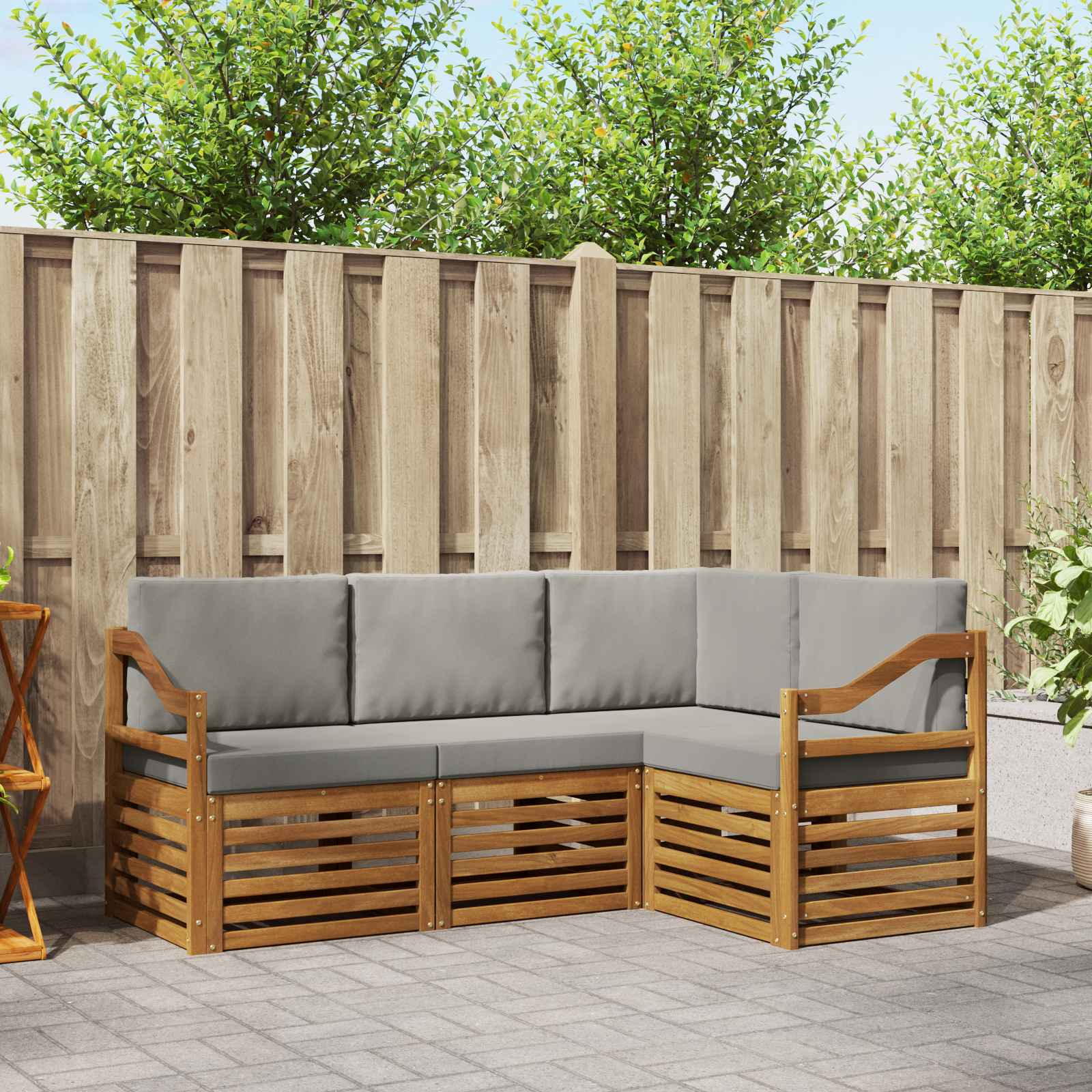 Sofa-Sets 4 pcs Natuurlijk en Lichtgrijs Massief Acaciahout is nu te koop bij PeponiXL, paradijselijk wonen!