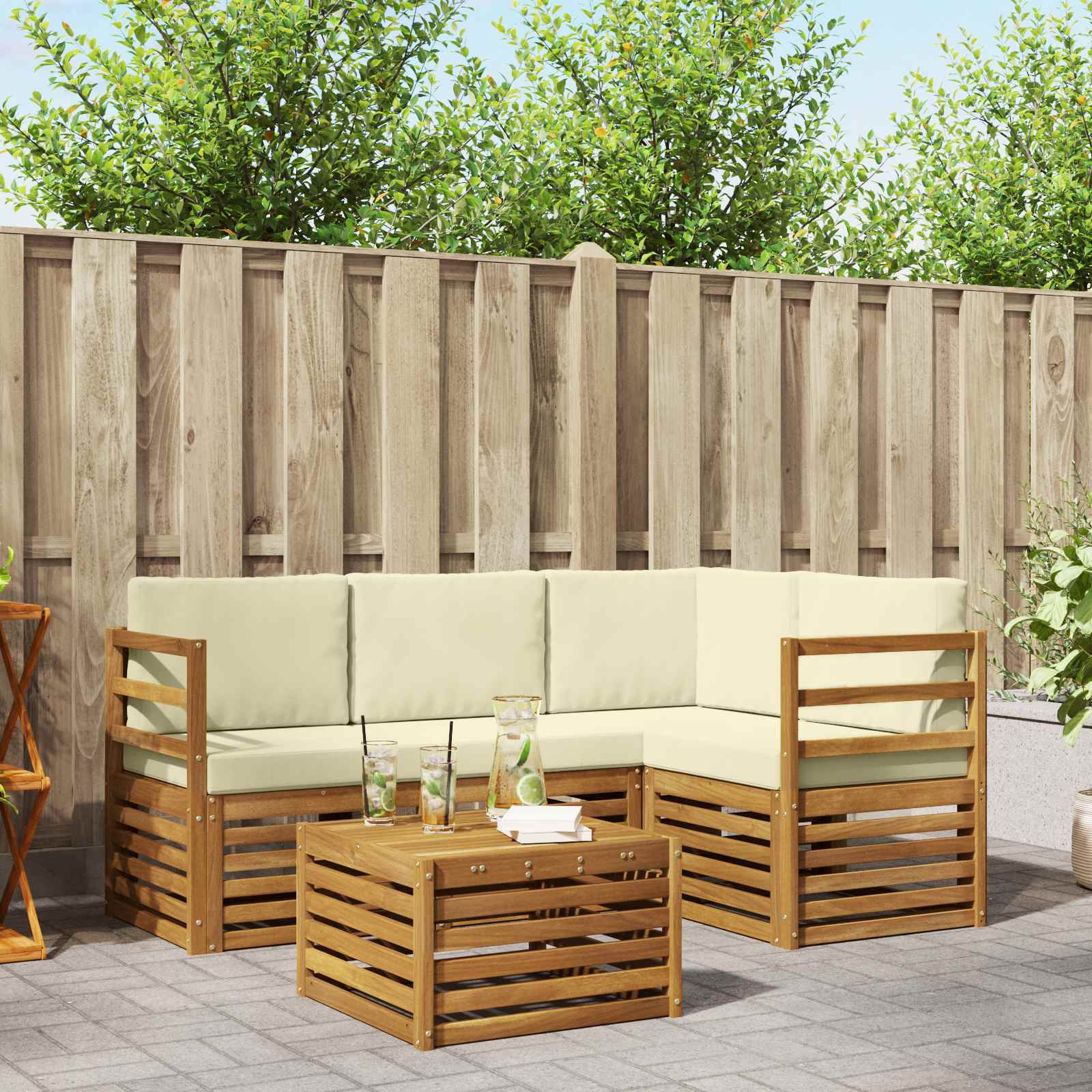 Buiten bankenset met kussen 5 pcs Natuurlijk en Crème is nu te koop bij PeponiXL, paradijselijk wonen!