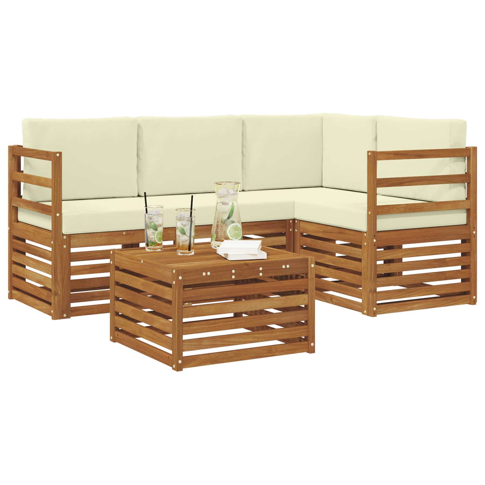 Buiten bankenset met kussen 5 pcs Natuurlijk en Crème is nu te koop bij PeponiXL, paradijselijk wonen!