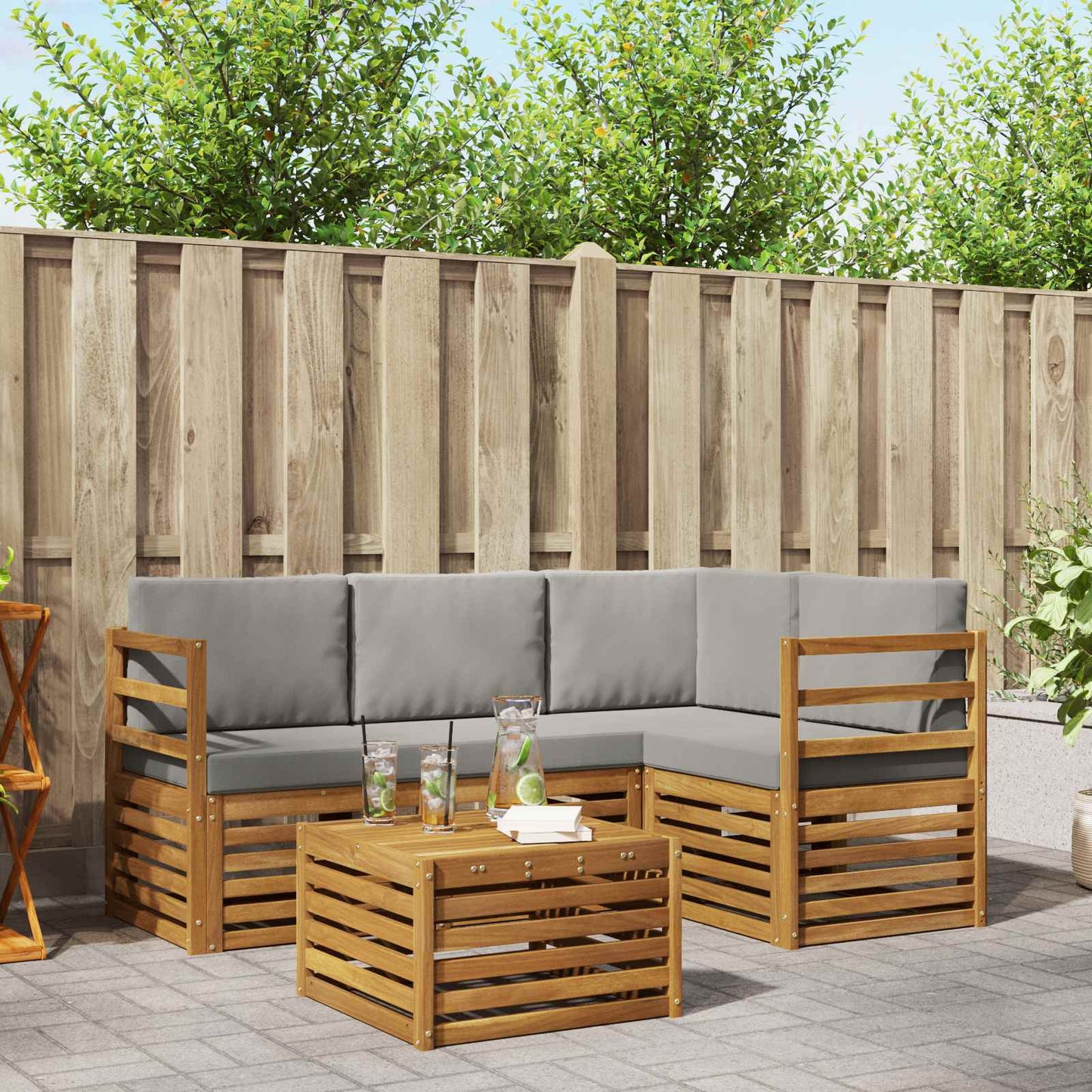 Buiten bankenset met kussen 5 pcs Natuurlijk en Lichtgrijs is nu te koop bij PeponiXL, paradijselijk wonen!
