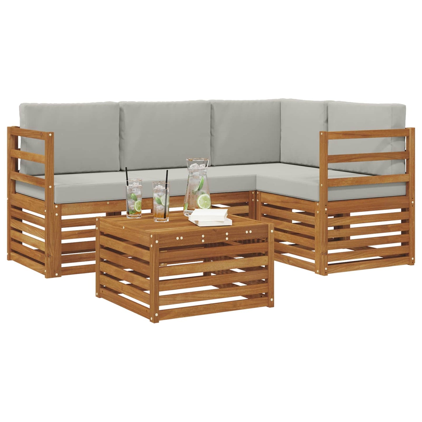 Buiten bankenset met kussen 5 pcs Natuurlijk en Lichtgrijs is nu te koop bij PeponiXL, paradijselijk wonen!