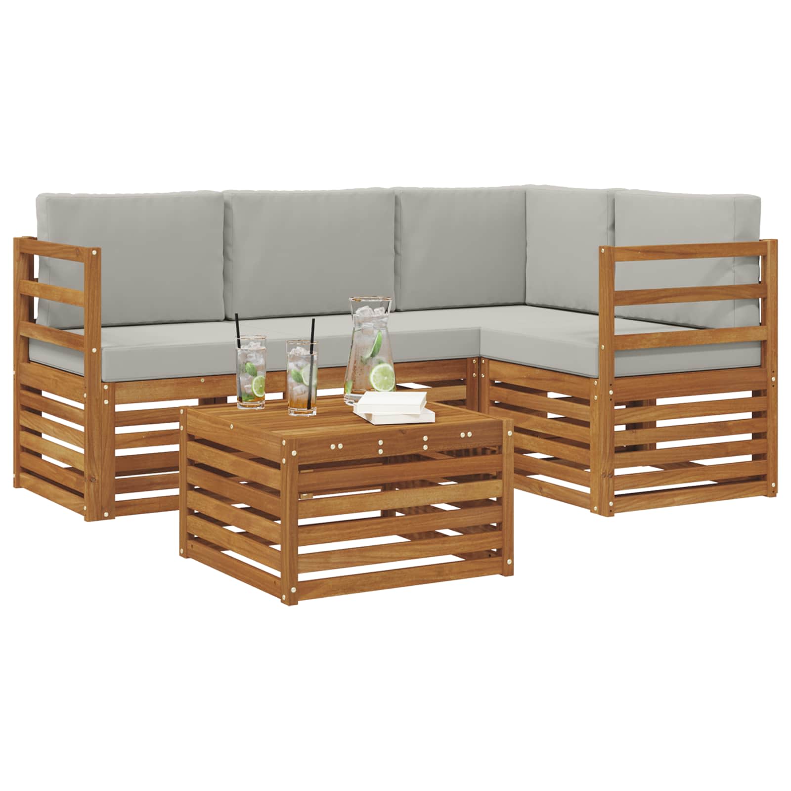 Buiten bankenset met kussen 5 pcs Natuurlijk en Lichtgrijs is nu te koop bij PeponiXL, paradijselijk wonen!