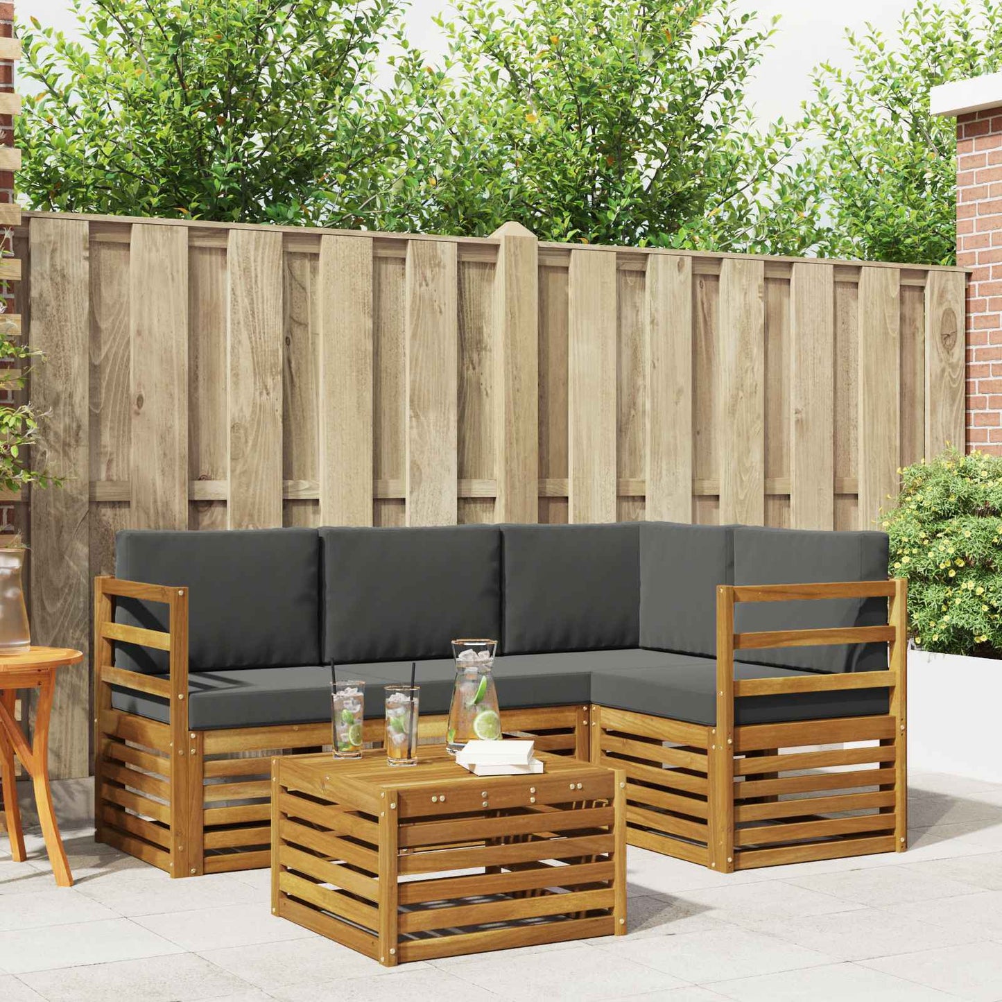 Buiten bankenset met kussen 5 pcs Natuurlijk en Antraciet is nu te koop bij PeponiXL, paradijselijk wonen!