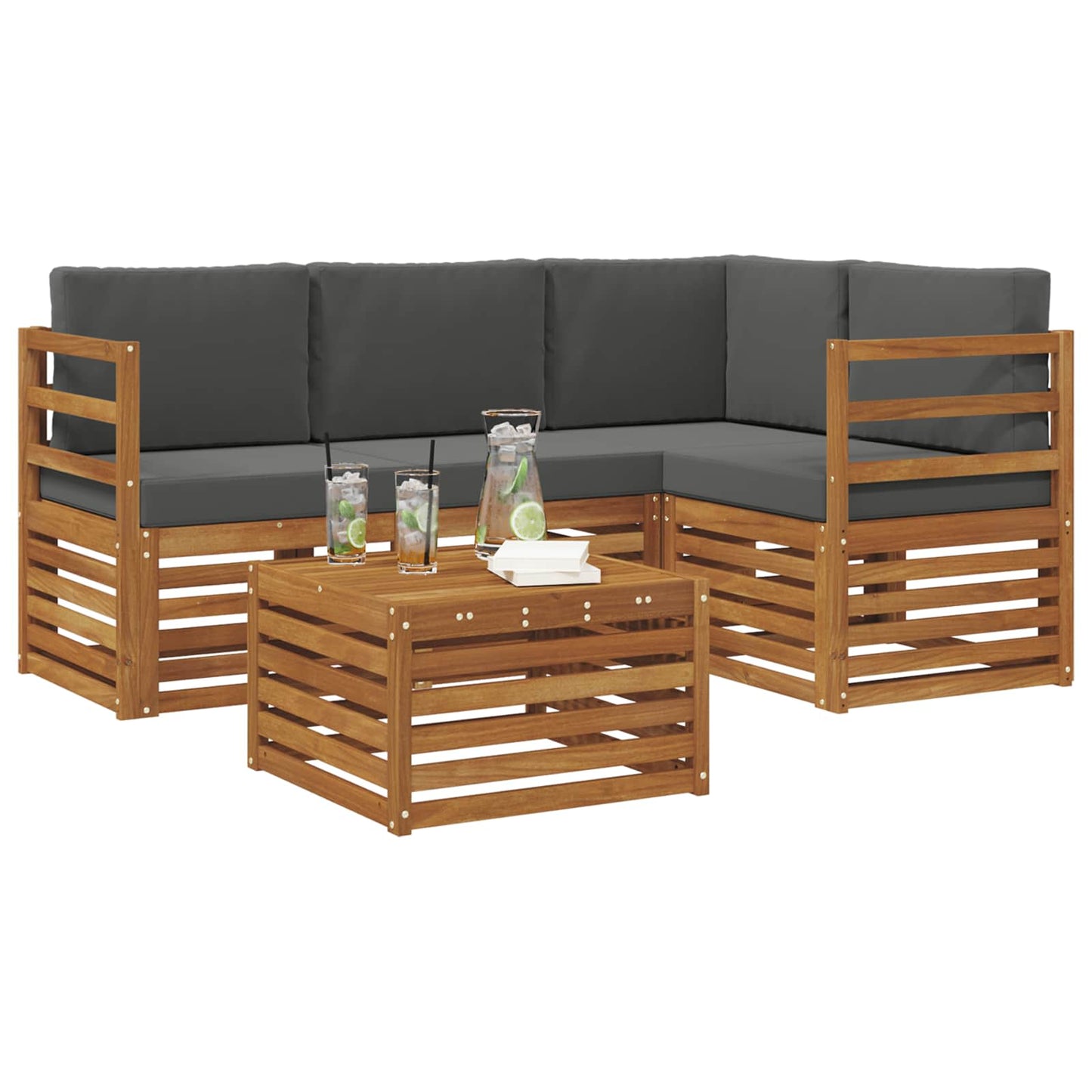 Buiten bankenset met kussen 5 pcs Natuurlijk en Antraciet is nu te koop bij PeponiXL, paradijselijk wonen!