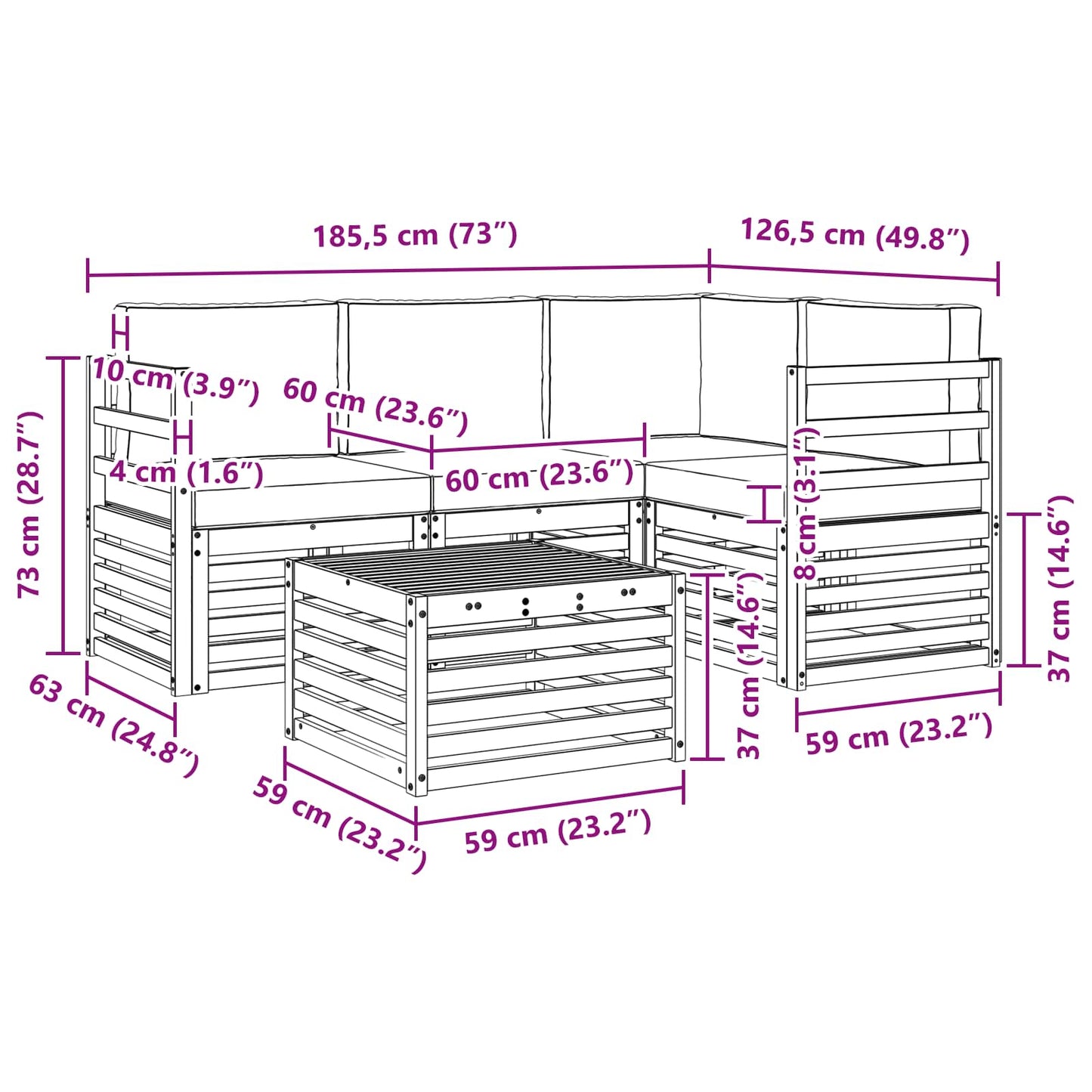 Buiten bankenset met kussen 5 pcs Natuurlijk en Antraciet is nu te koop bij PeponiXL, paradijselijk wonen!