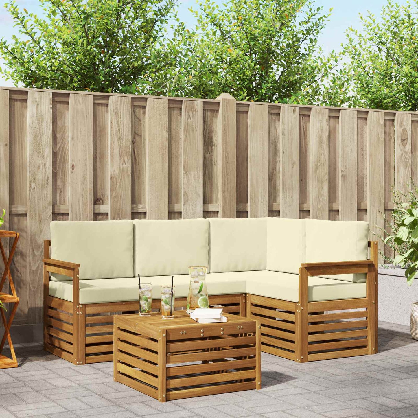 Buiten bankenset met kussen 5 pcs Natuurlijk en Crème is nu te koop bij PeponiXL, paradijselijk wonen!
