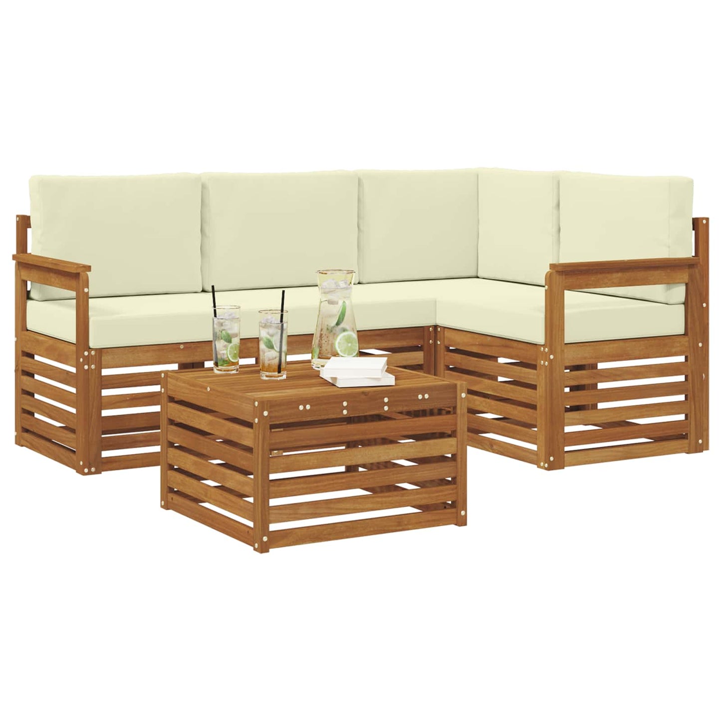 Buiten bankenset met kussen 5 pcs Natuurlijk en Crème is nu te koop bij PeponiXL, paradijselijk wonen!