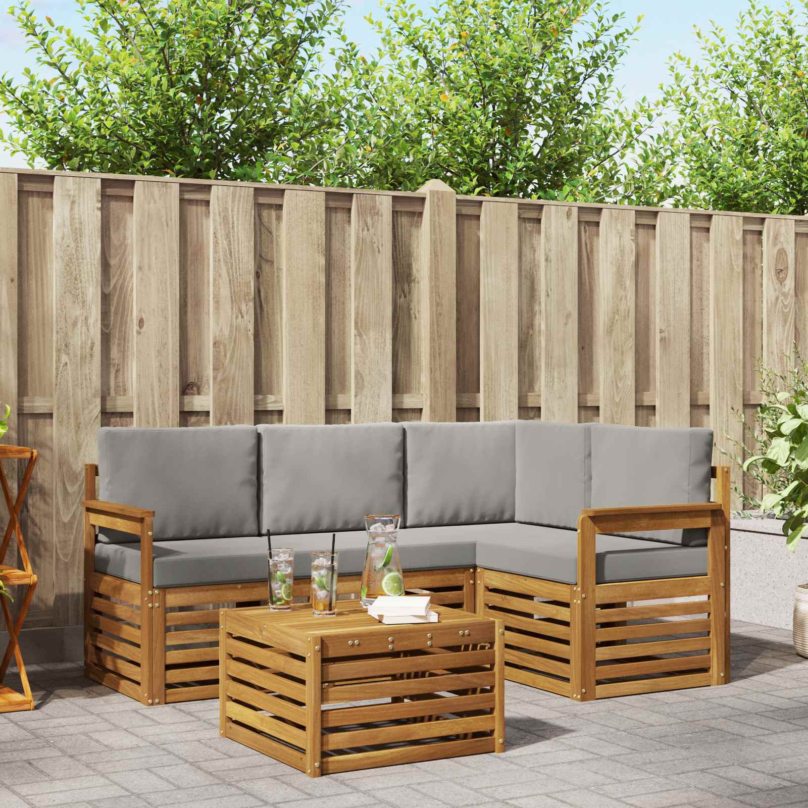 Buiten bankenset met kussen 5 pcs Natuurlijk en Lichtgrijs is nu te koop bij PeponiXL, paradijselijk wonen!