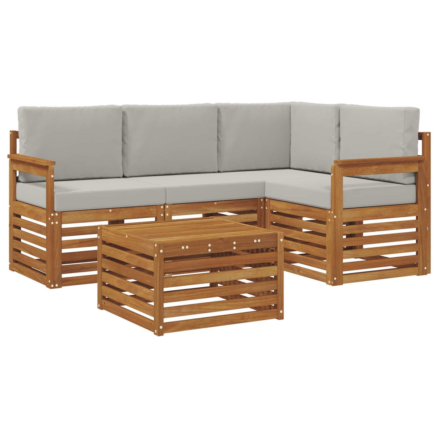 Buiten bankenset met kussen 5 pcs Natuurlijk en Lichtgrijs is nu te koop bij PeponiXL, paradijselijk wonen!