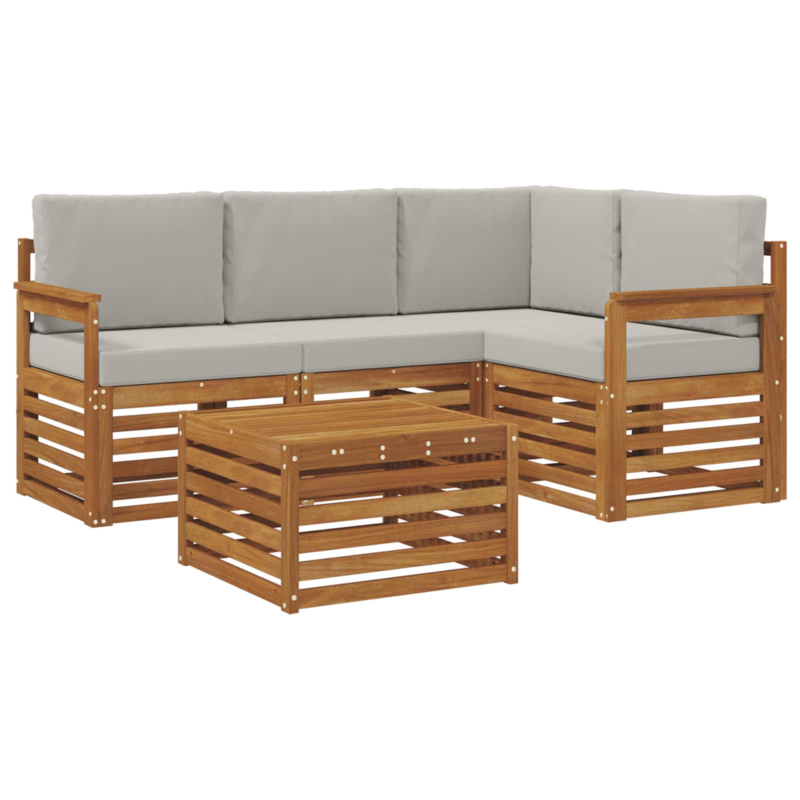 Buiten bankenset met kussen 5 pcs Natuurlijk en Lichtgrijs is nu te koop bij PeponiXL, paradijselijk wonen!