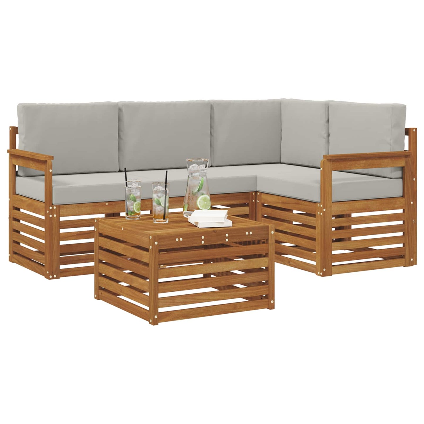Buiten bankenset met kussen 5 pcs Natuurlijk en Lichtgrijs is nu te koop bij PeponiXL, paradijselijk wonen!