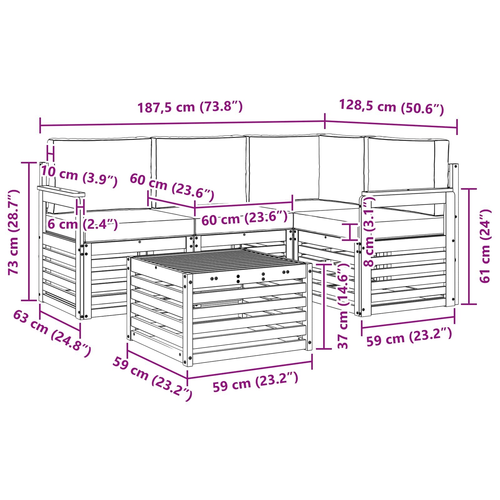 Buiten bankenset met kussen 5 pcs Natuurlijk en Lichtgrijs is nu te koop bij PeponiXL, paradijselijk wonen!