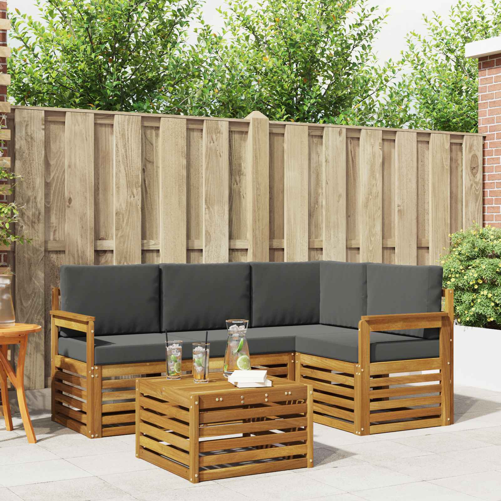 Buiten bankenset met kussen 5 pcs Natuurlijk en Antraciet is nu te koop bij PeponiXL, paradijselijk wonen!