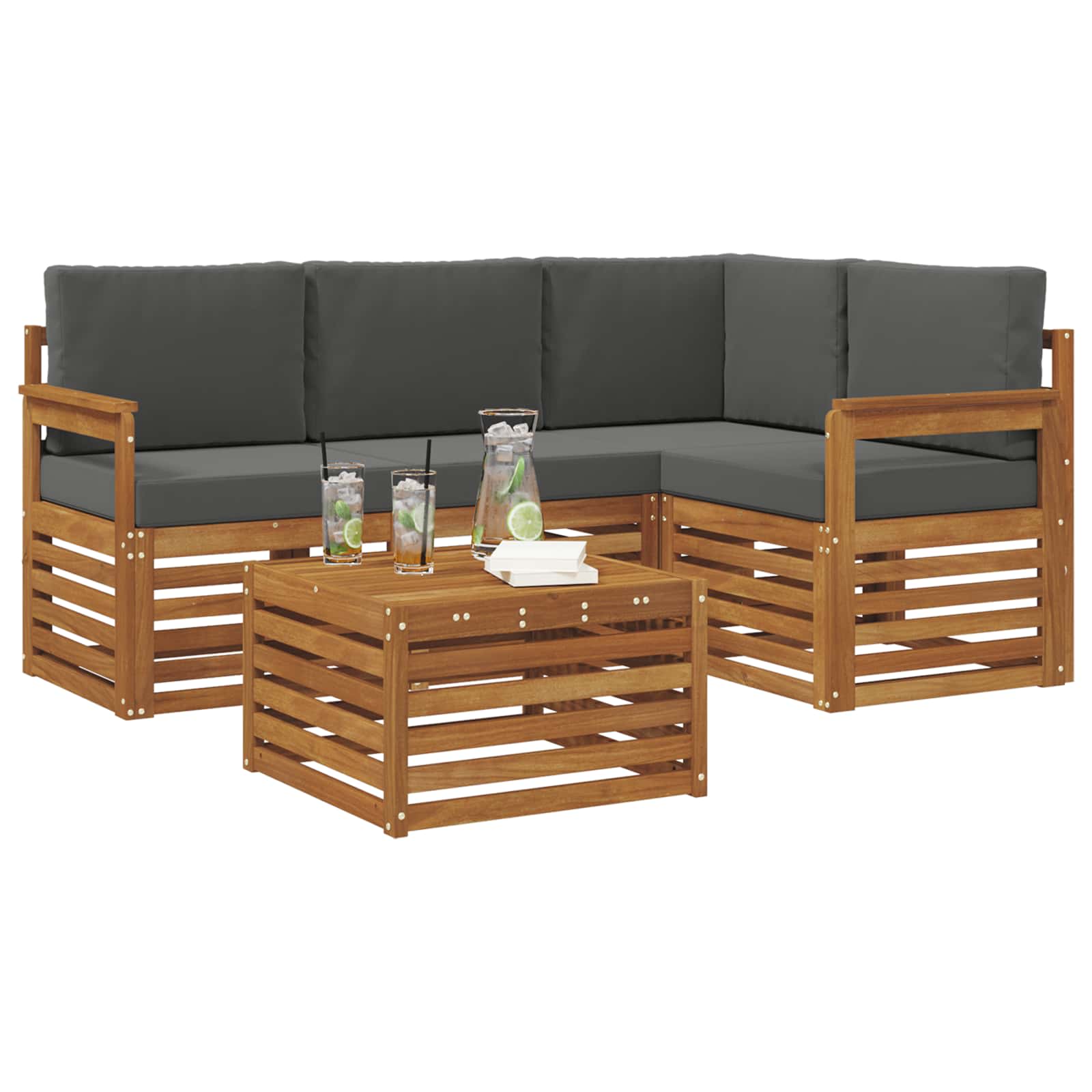 Buiten bankenset met kussen 5 pcs Natuurlijk en Antraciet is nu te koop bij PeponiXL, paradijselijk wonen!