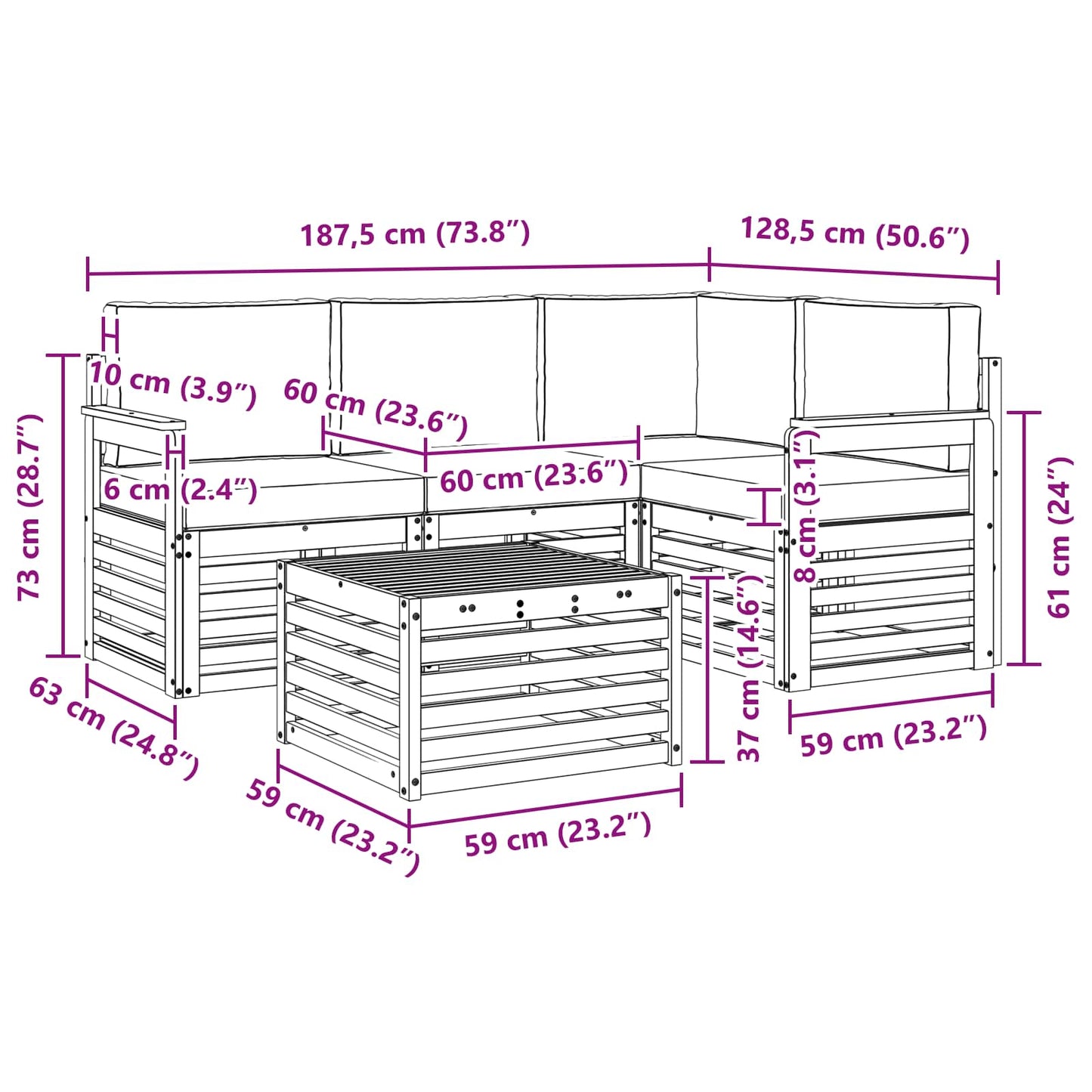Buiten bankenset met kussen 5 pcs Natuurlijk en Antraciet is nu te koop bij PeponiXL, paradijselijk wonen!