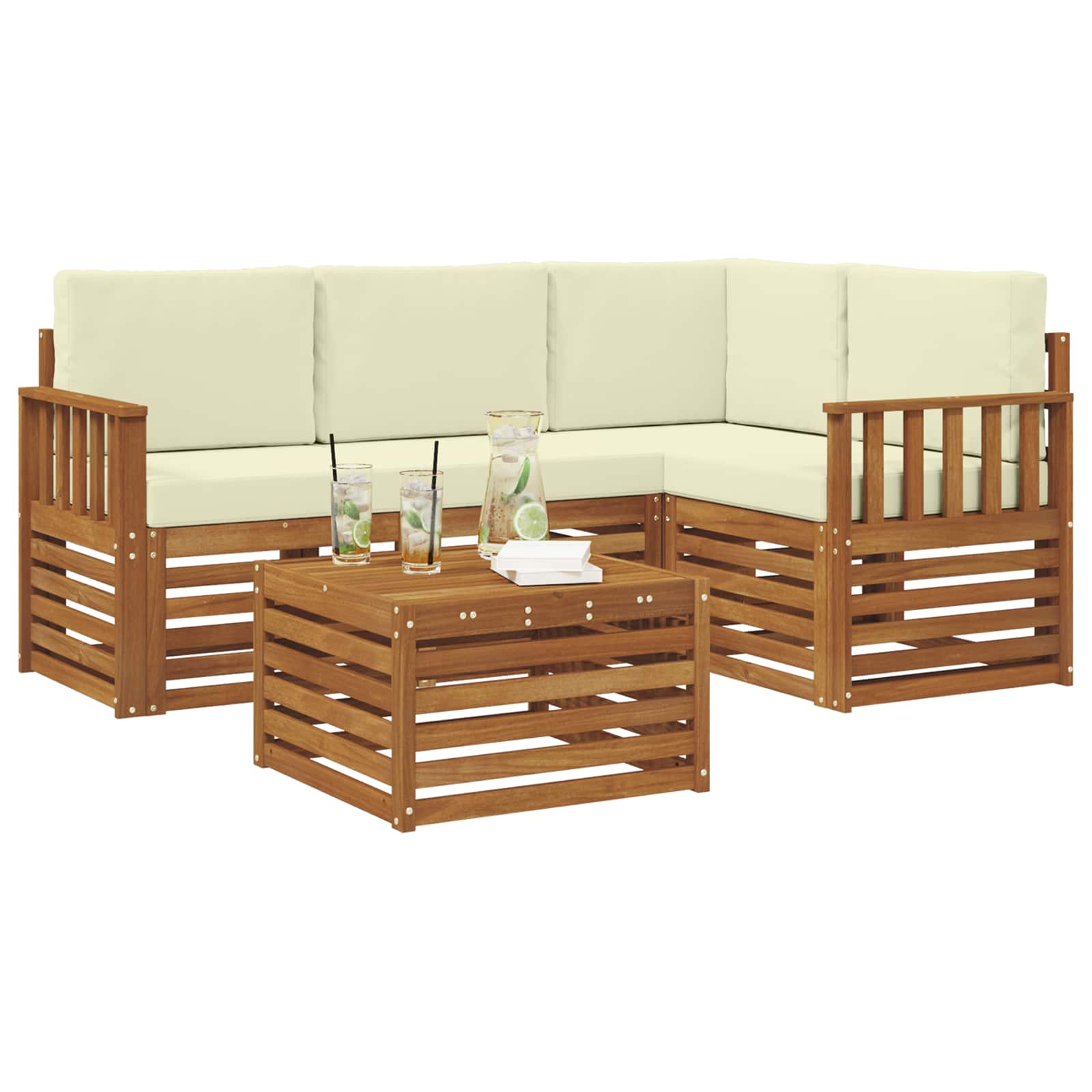 Buiten bankenset met kussen 5 pcs Natuurlijk en Crème is nu te koop bij PeponiXL, paradijselijk wonen!