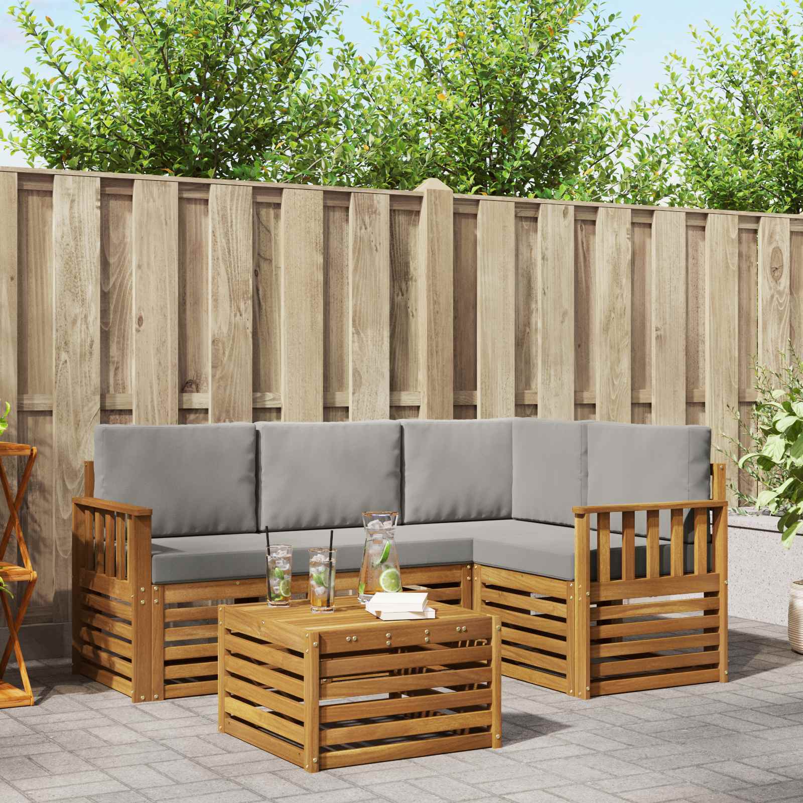 Buiten bankenset met kussen 5 pcs Natuurlijk en Lichtgrijs is nu te koop bij PeponiXL, paradijselijk wonen!