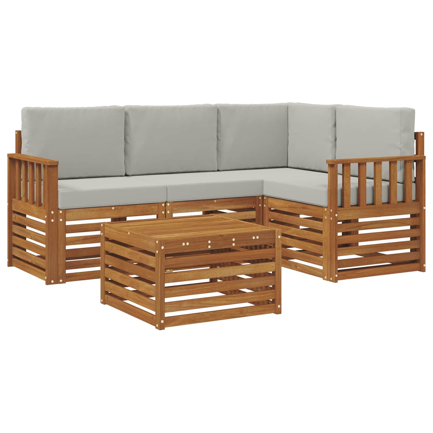 Buiten bankenset met kussen 5 pcs Natuurlijk en Lichtgrijs is nu te koop bij PeponiXL, paradijselijk wonen!