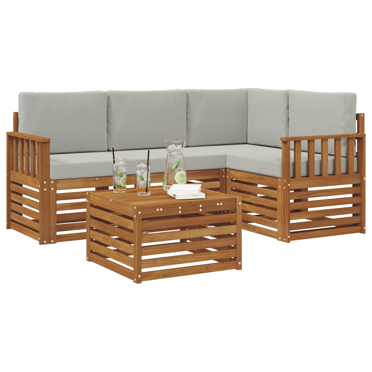 Buiten bankenset met kussen 5 pcs Natuurlijk en Lichtgrijs is nu te koop bij PeponiXL, paradijselijk wonen!