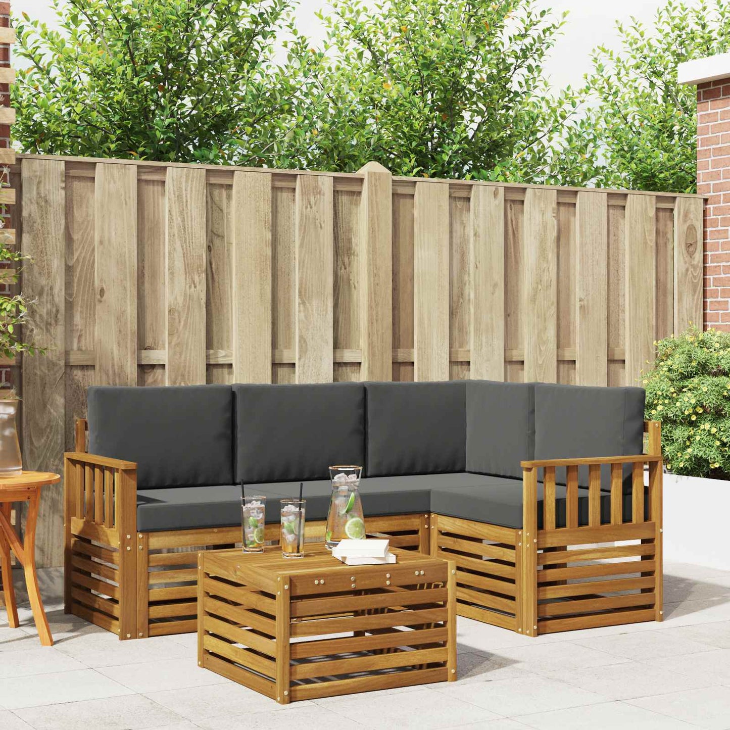 Buiten bankenset met kussen 5 pcs Natuurlijk en Antraciet is nu te koop bij PeponiXL, paradijselijk wonen!