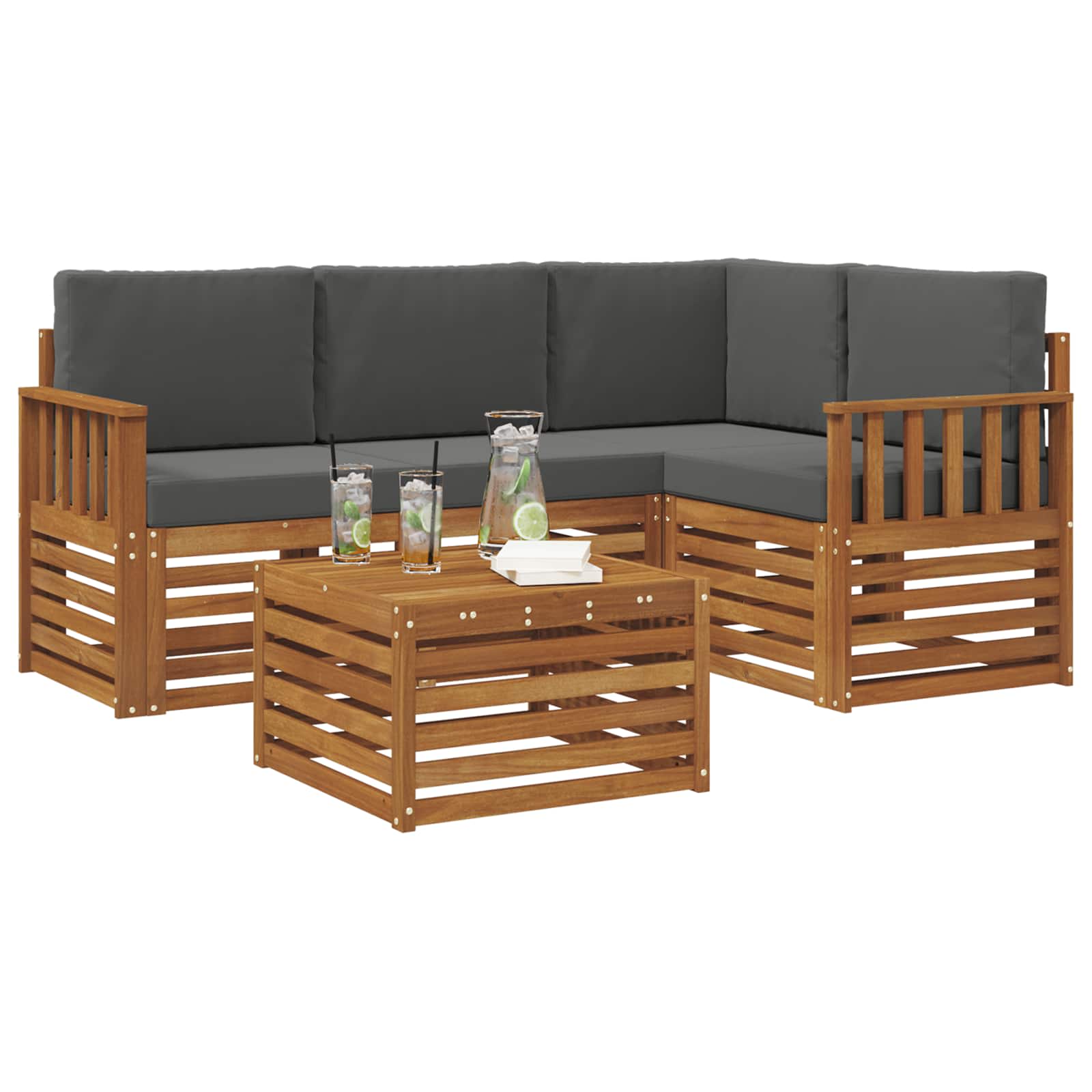Buiten bankenset met kussen 5 pcs Natuurlijk en Antraciet is nu te koop bij PeponiXL, paradijselijk wonen!