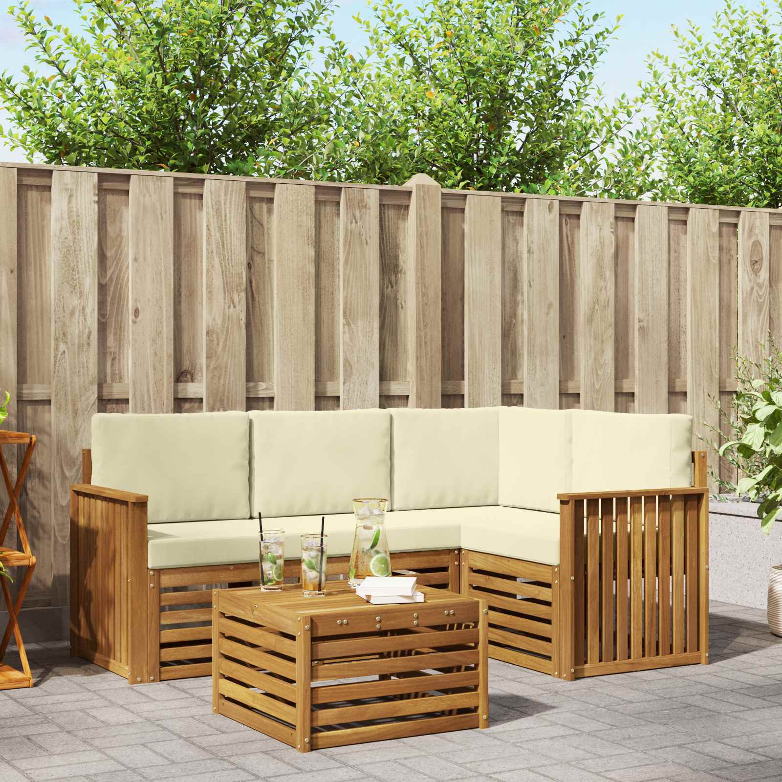 Buiten bankenset met kussen 5 pcs Natuurlijk en Crème is nu te koop bij PeponiXL, paradijselijk wonen!