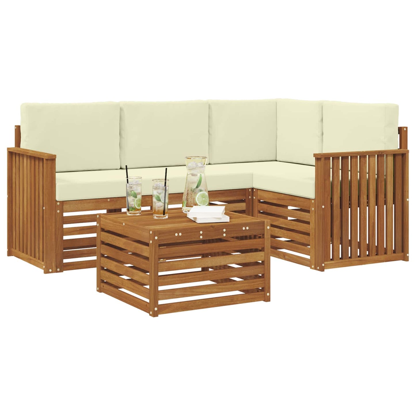 Buiten bankenset met kussen 5 pcs Natuurlijk en Crème is nu te koop bij PeponiXL, paradijselijk wonen!