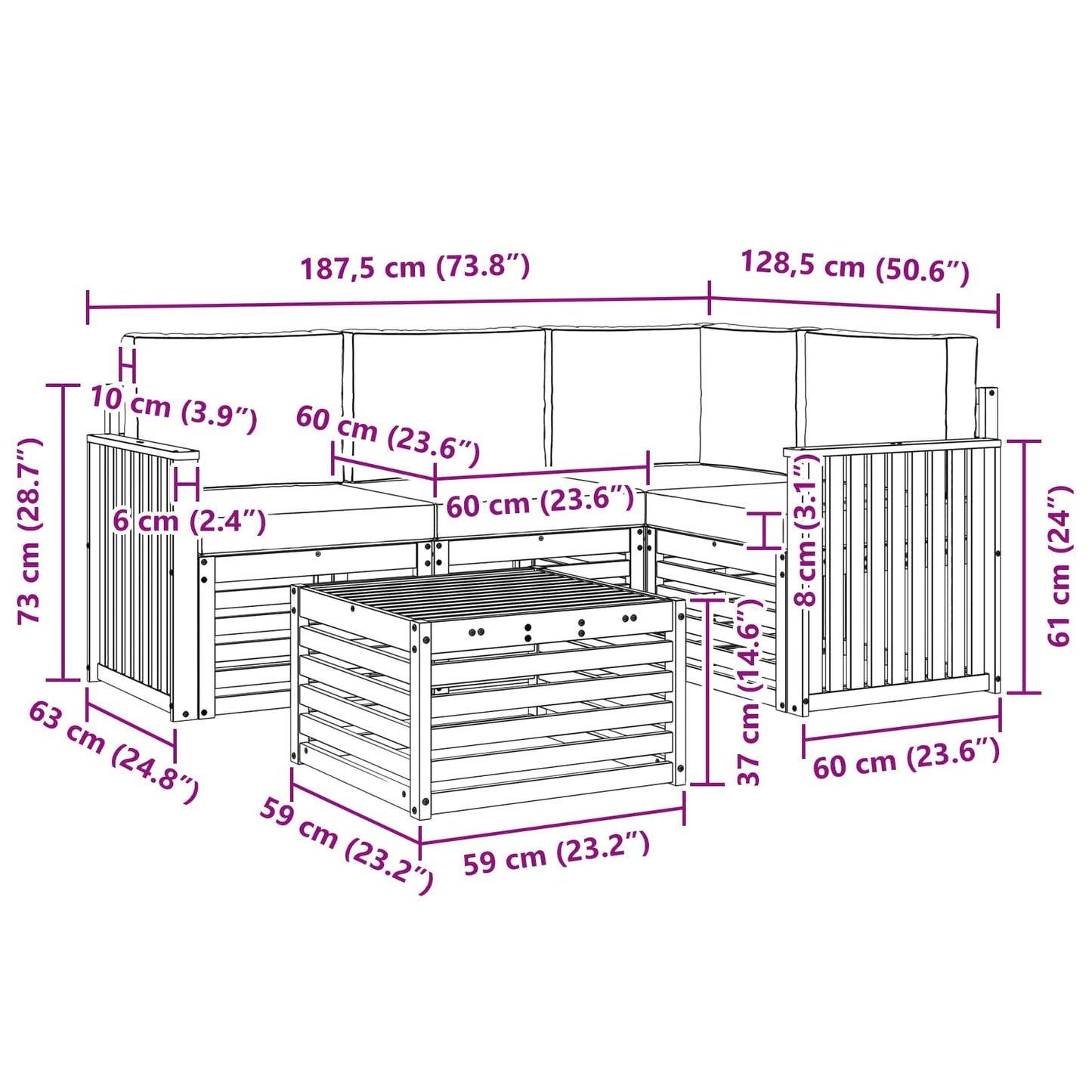 Buiten bankenset met kussen 5 pcs Natuurlijk en Crème is nu te koop bij PeponiXL, paradijselijk wonen!