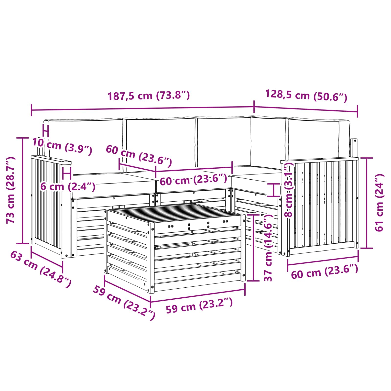 Buiten bankenset met kussen 5 pcs Natuurlijk en Crème is nu te koop bij PeponiXL, paradijselijk wonen!