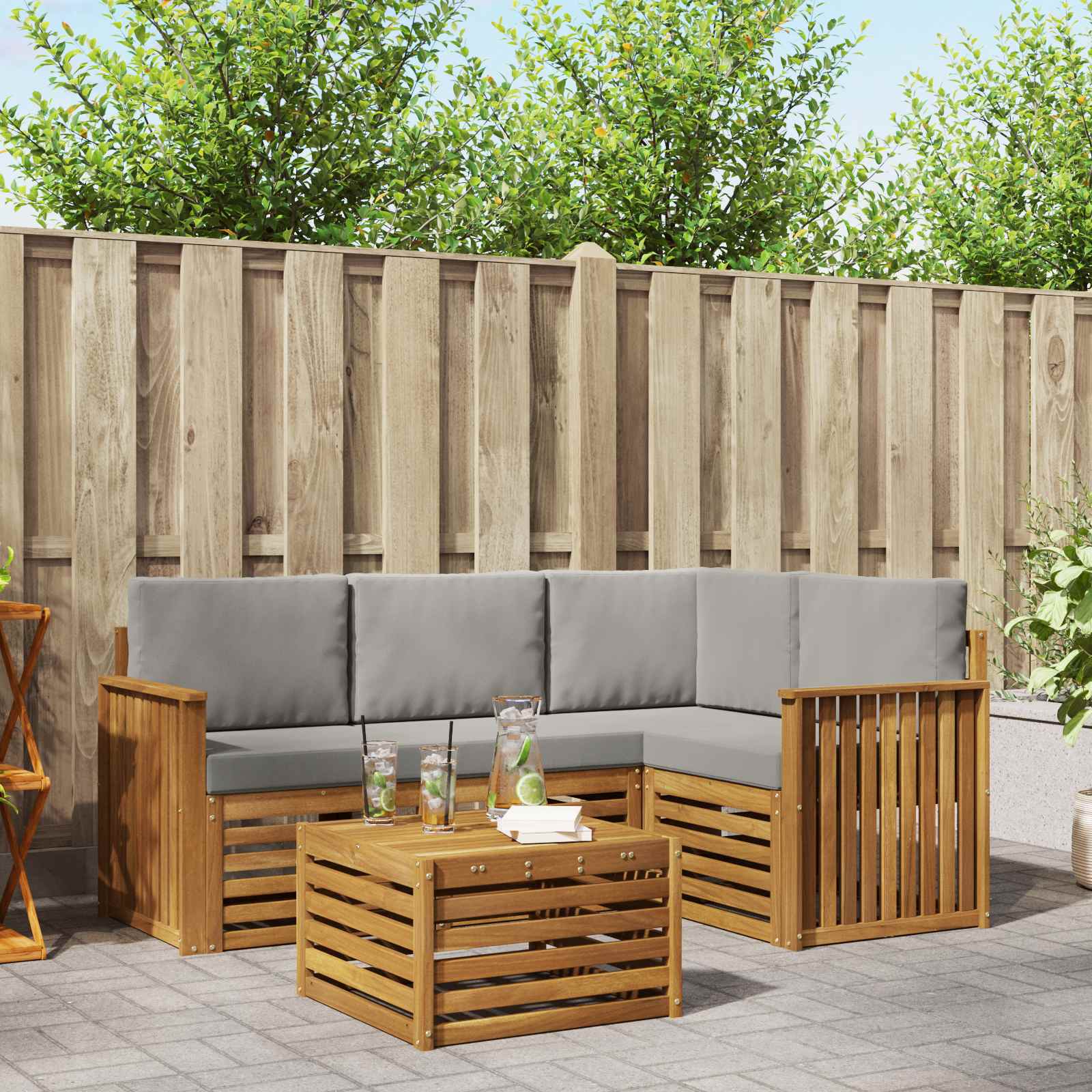 Buiten bankenset met kussen 5 pcs Natuurlijk en Lichtgrijs is nu te koop bij PeponiXL, paradijselijk wonen!