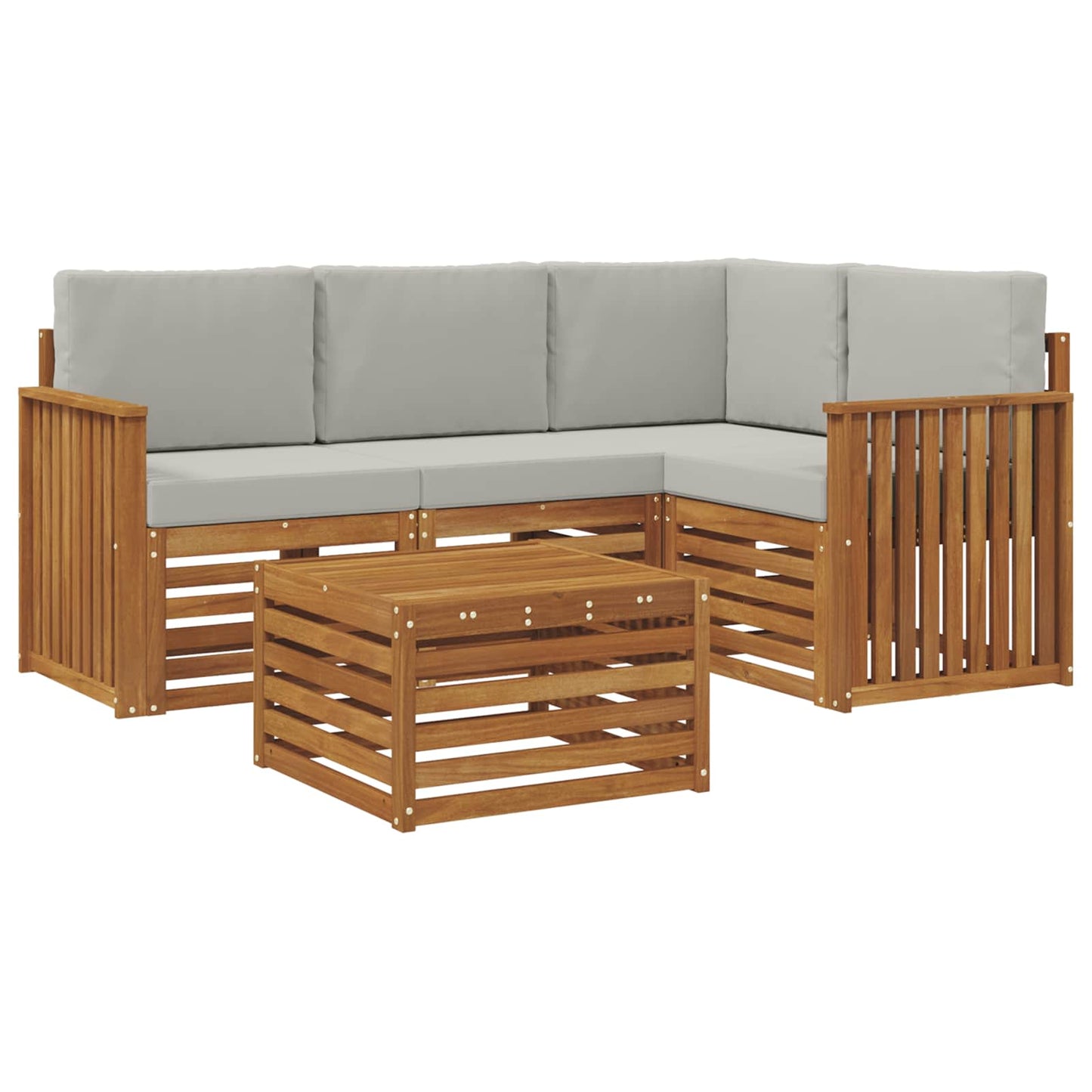 Buiten bankenset met kussen 5 pcs Natuurlijk en Lichtgrijs is nu te koop bij PeponiXL, paradijselijk wonen!