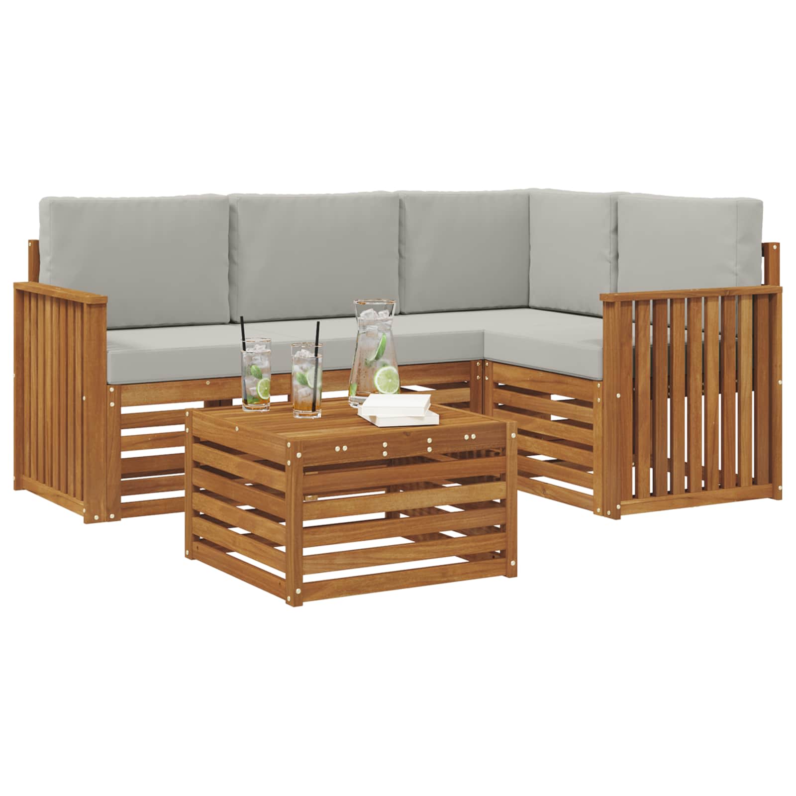 Buiten bankenset met kussen 5 pcs Natuurlijk en Lichtgrijs is nu te koop bij PeponiXL, paradijselijk wonen!
