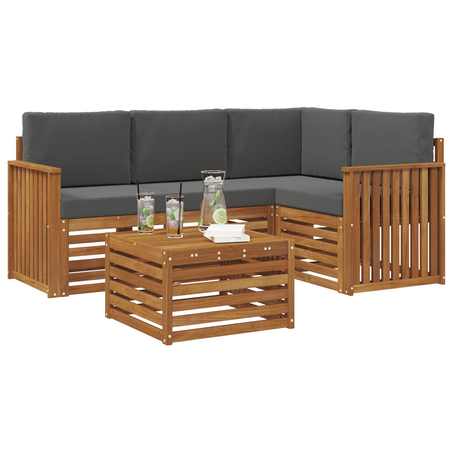 Buiten bankenset met kussen 5 pcs Natuurlijk en Antraciet is nu te koop bij PeponiXL, paradijselijk wonen!