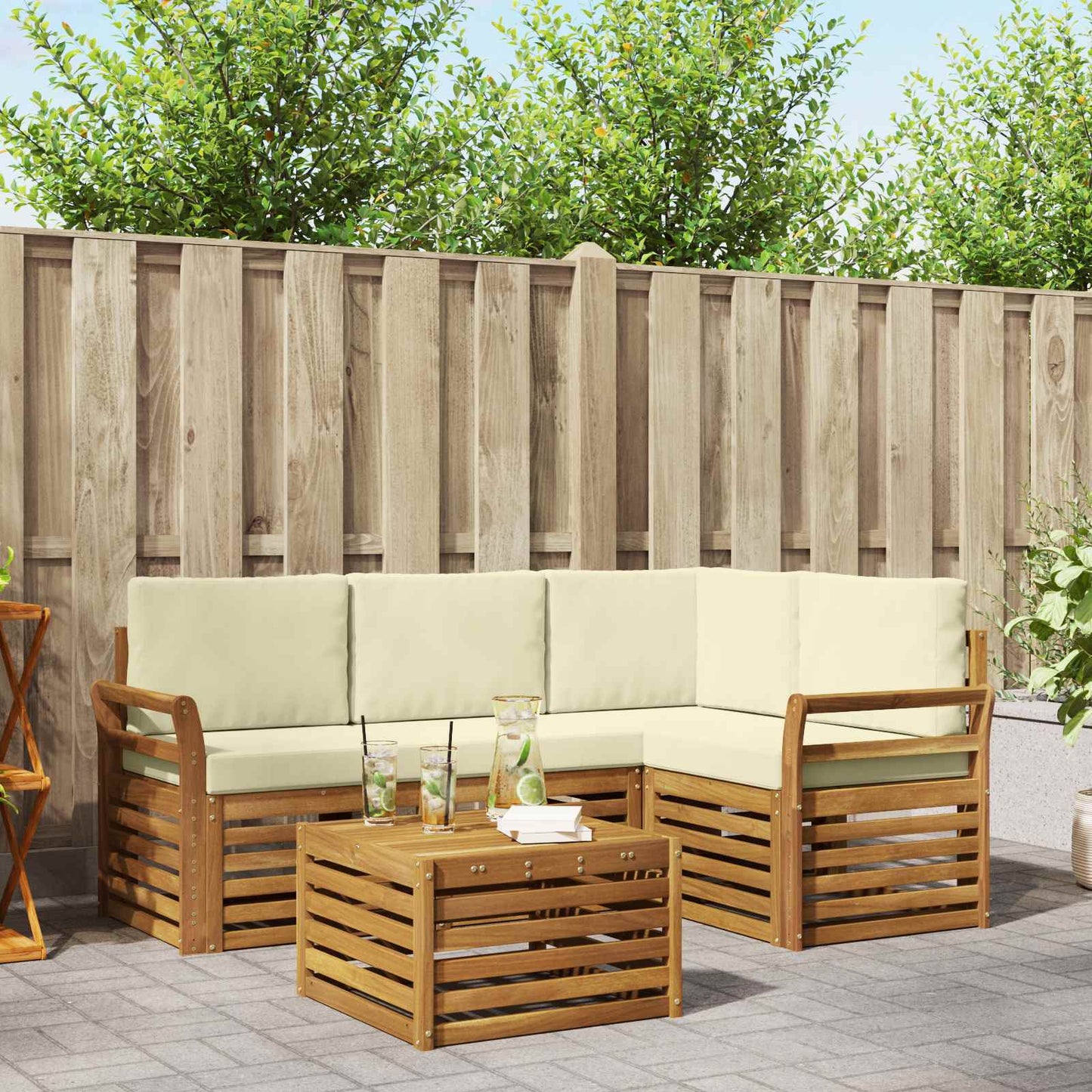 Buiten bankenset met kussen 5 pcs Natuurlijk en Crème is nu te koop bij PeponiXL, paradijselijk wonen!