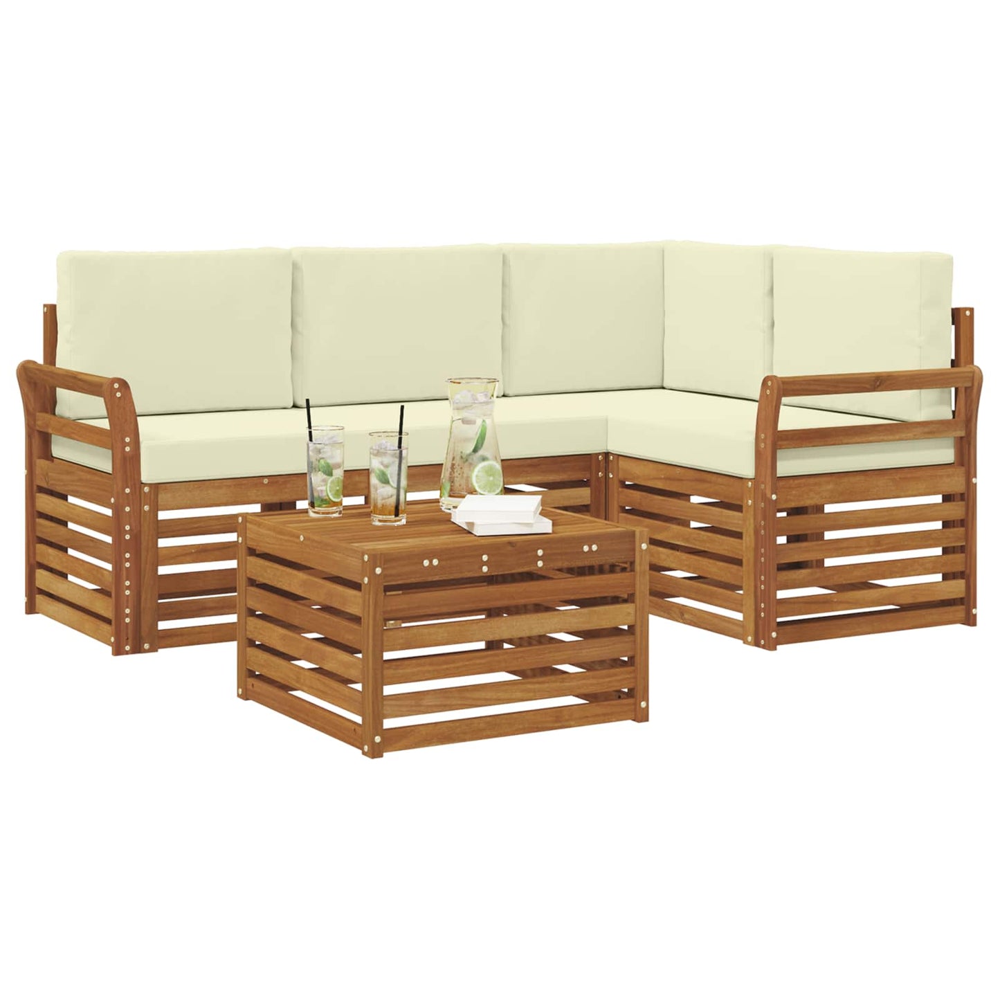 Buiten bankenset met kussen 5 pcs Natuurlijk en Crème is nu te koop bij PeponiXL, paradijselijk wonen!