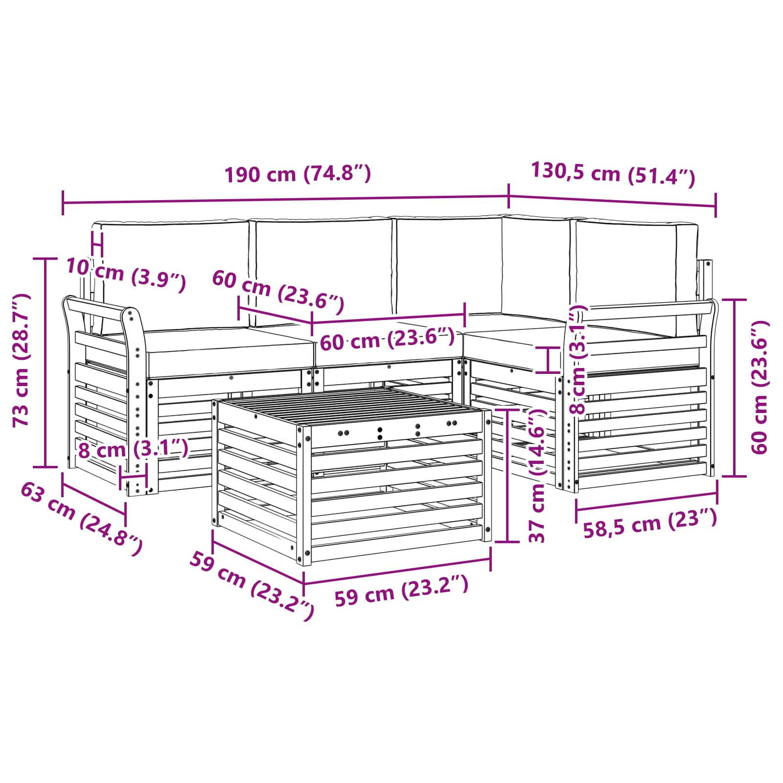 Buiten bankenset met kussen 5 pcs Natuurlijk en Crème is nu te koop bij PeponiXL, paradijselijk wonen!