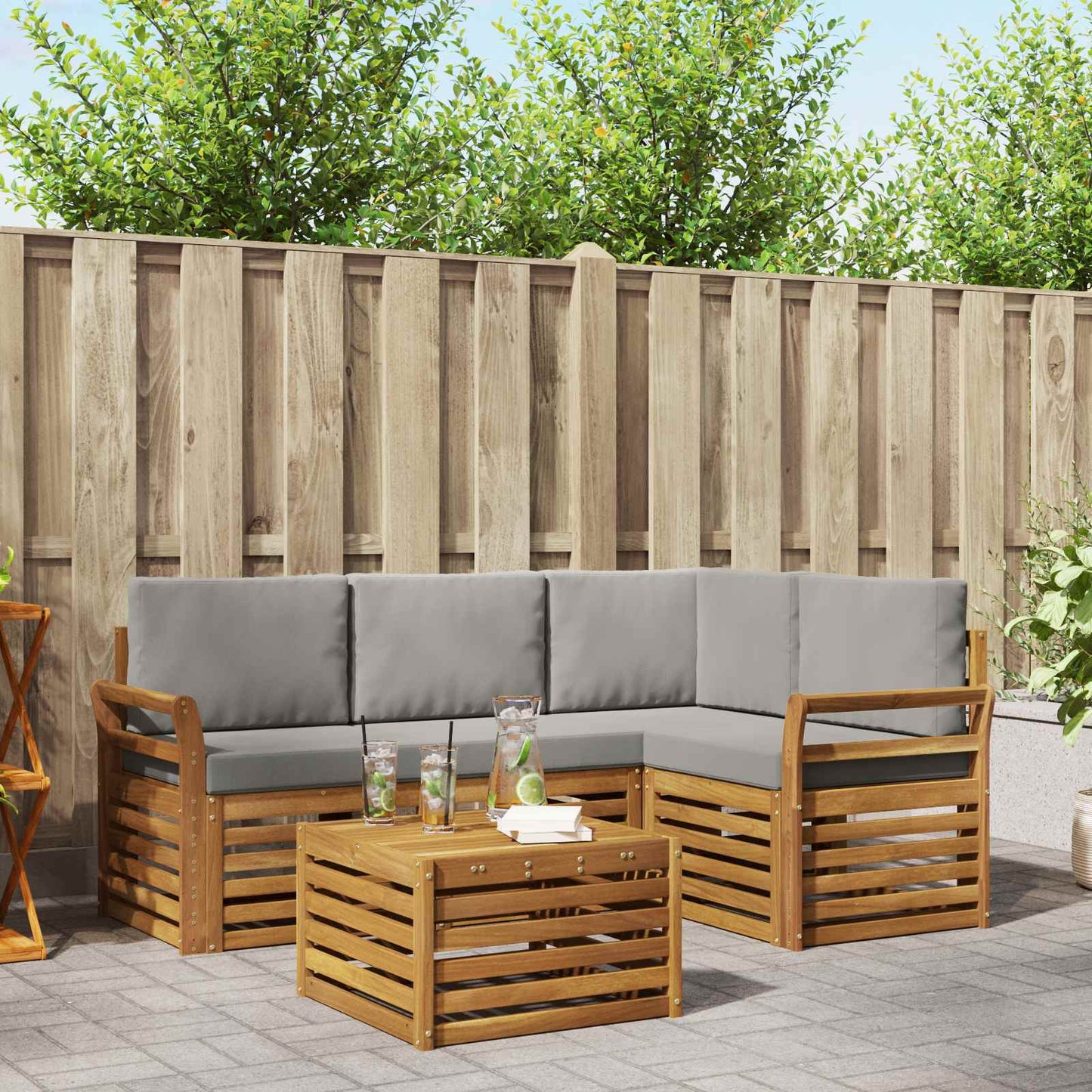 Buiten bankenset met kussen 5 pcs Natuurlijk en Lichtgrijs is nu te koop bij PeponiXL, paradijselijk wonen!