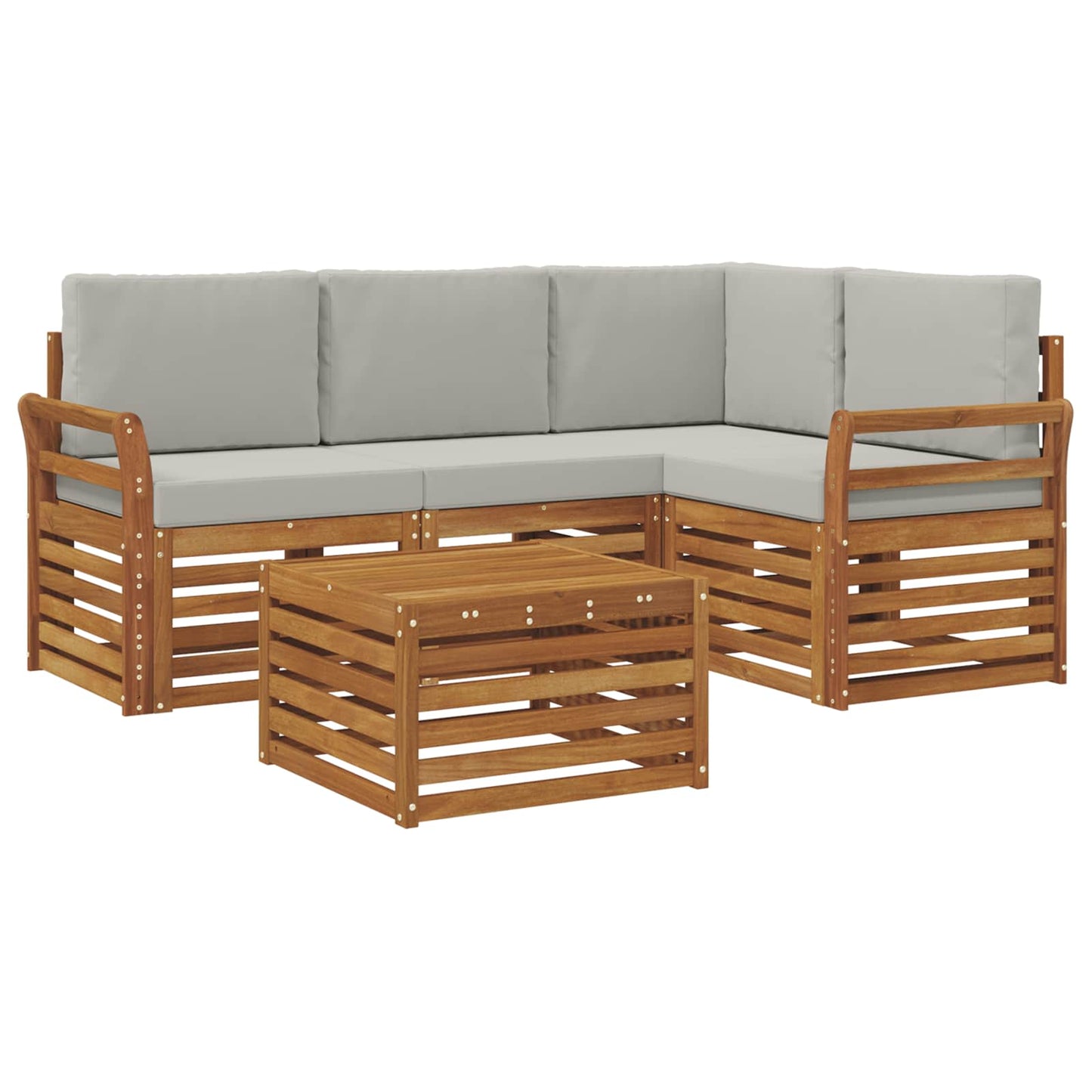 Buiten bankenset met kussen 5 pcs Natuurlijk en Lichtgrijs is nu te koop bij PeponiXL, paradijselijk wonen!