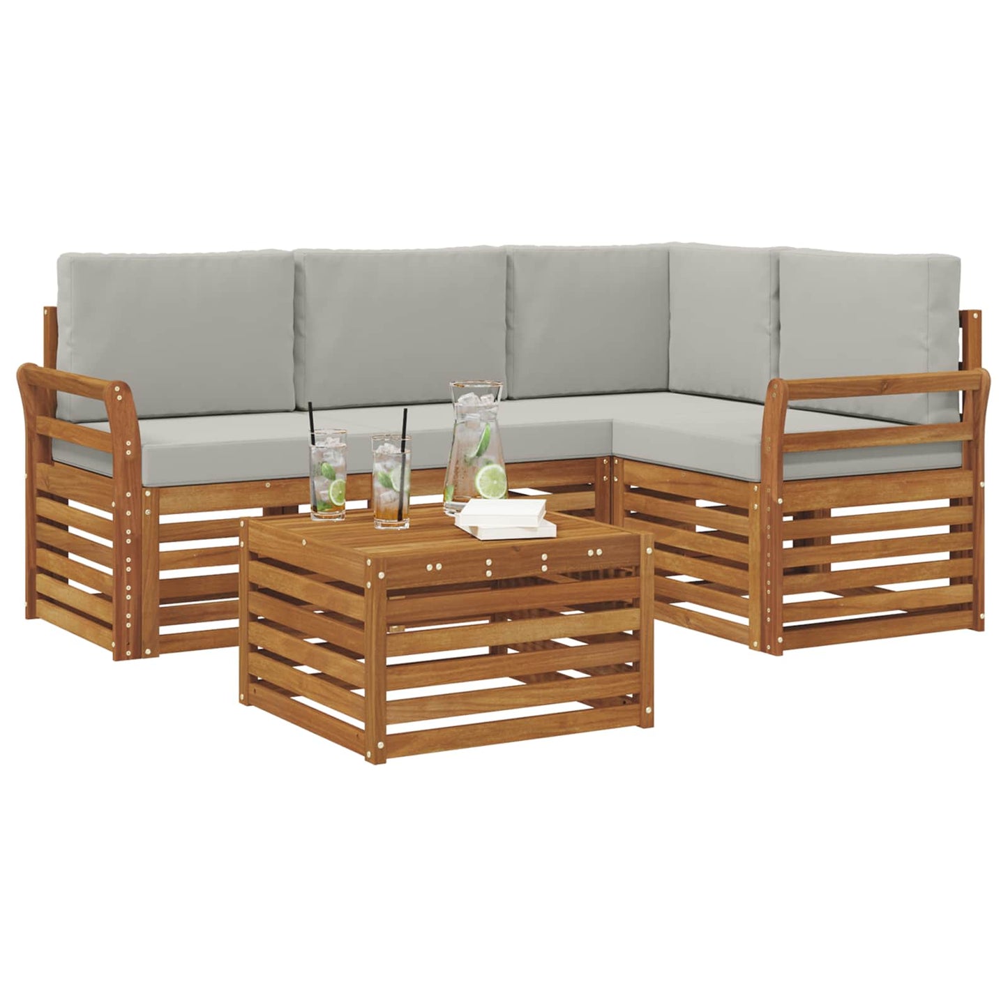 Buiten bankenset met kussen 5 pcs Natuurlijk en Lichtgrijs is nu te koop bij PeponiXL, paradijselijk wonen!