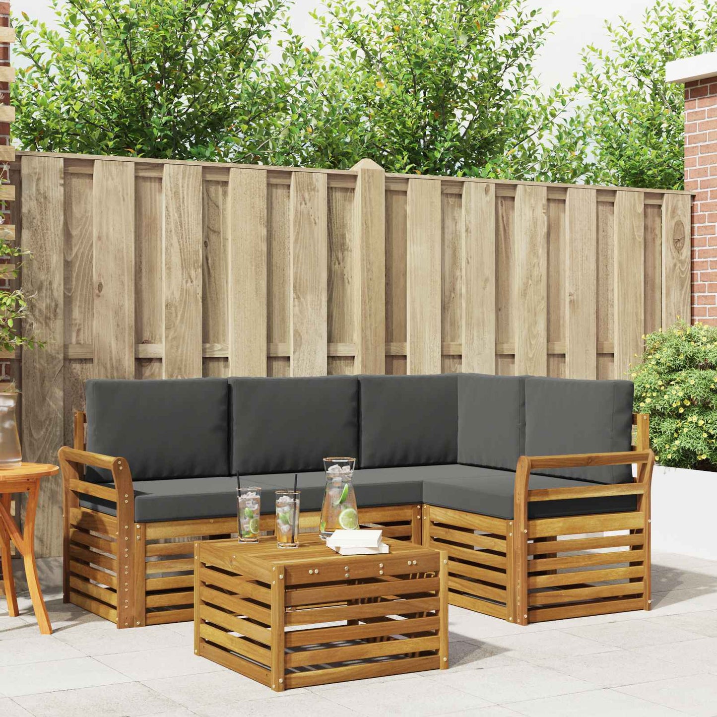 Buiten bankenset met kussen 5 pcs Natuurlijk en Antraciet is nu te koop bij PeponiXL, paradijselijk wonen!