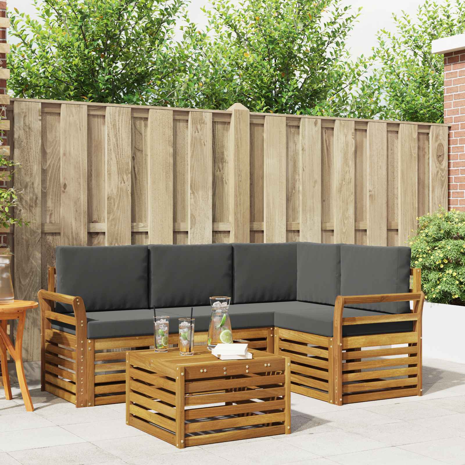 Buiten bankenset met kussen 5 pcs Natuurlijk en Antraciet is nu te koop bij PeponiXL, paradijselijk wonen!