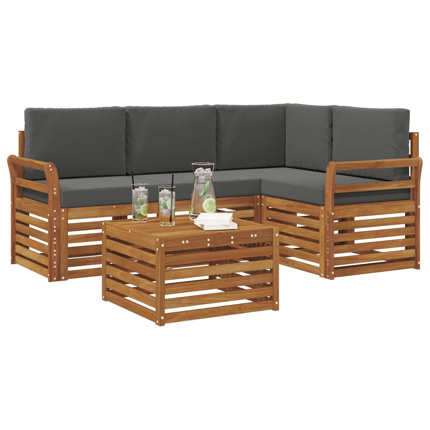 Buiten bankenset met kussen 5 pcs Natuurlijk en Antraciet is nu te koop bij PeponiXL, paradijselijk wonen!