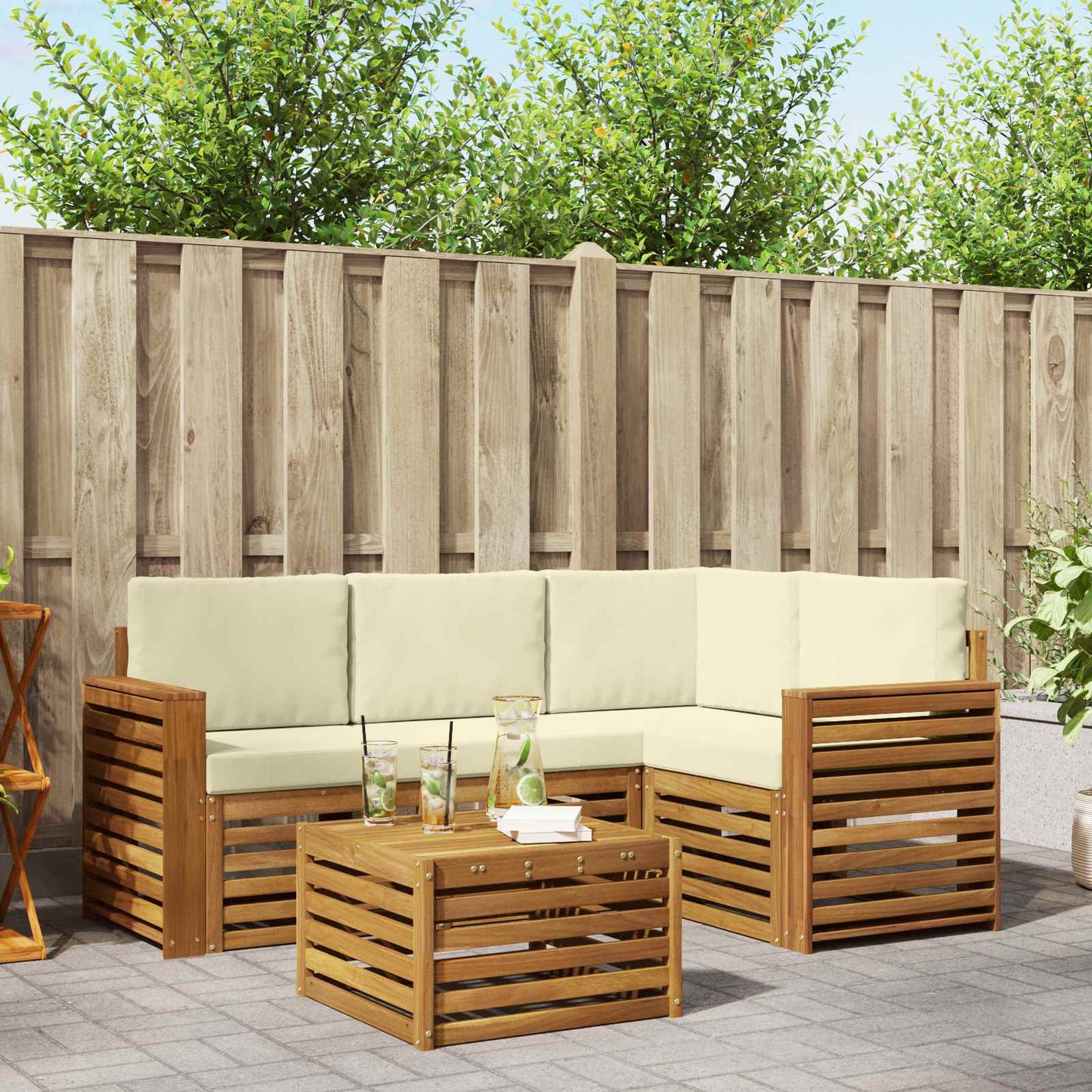 Buiten bankenset met kussen 5 pcs Natuurlijk en Crème is nu te koop bij PeponiXL, paradijselijk wonen!