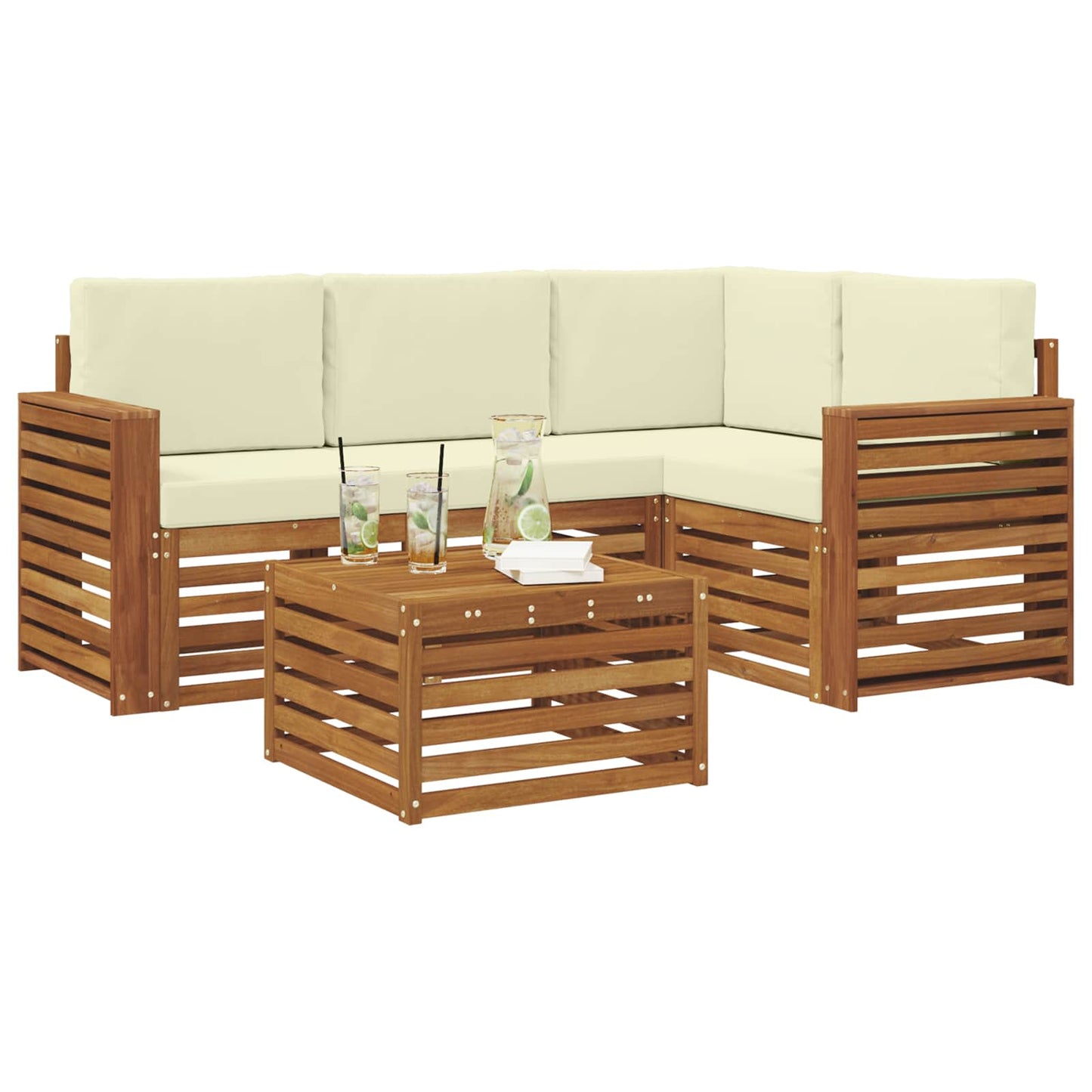 Buiten bankenset met kussen 5 pcs Natuurlijk en Crème is nu te koop bij PeponiXL, paradijselijk wonen!