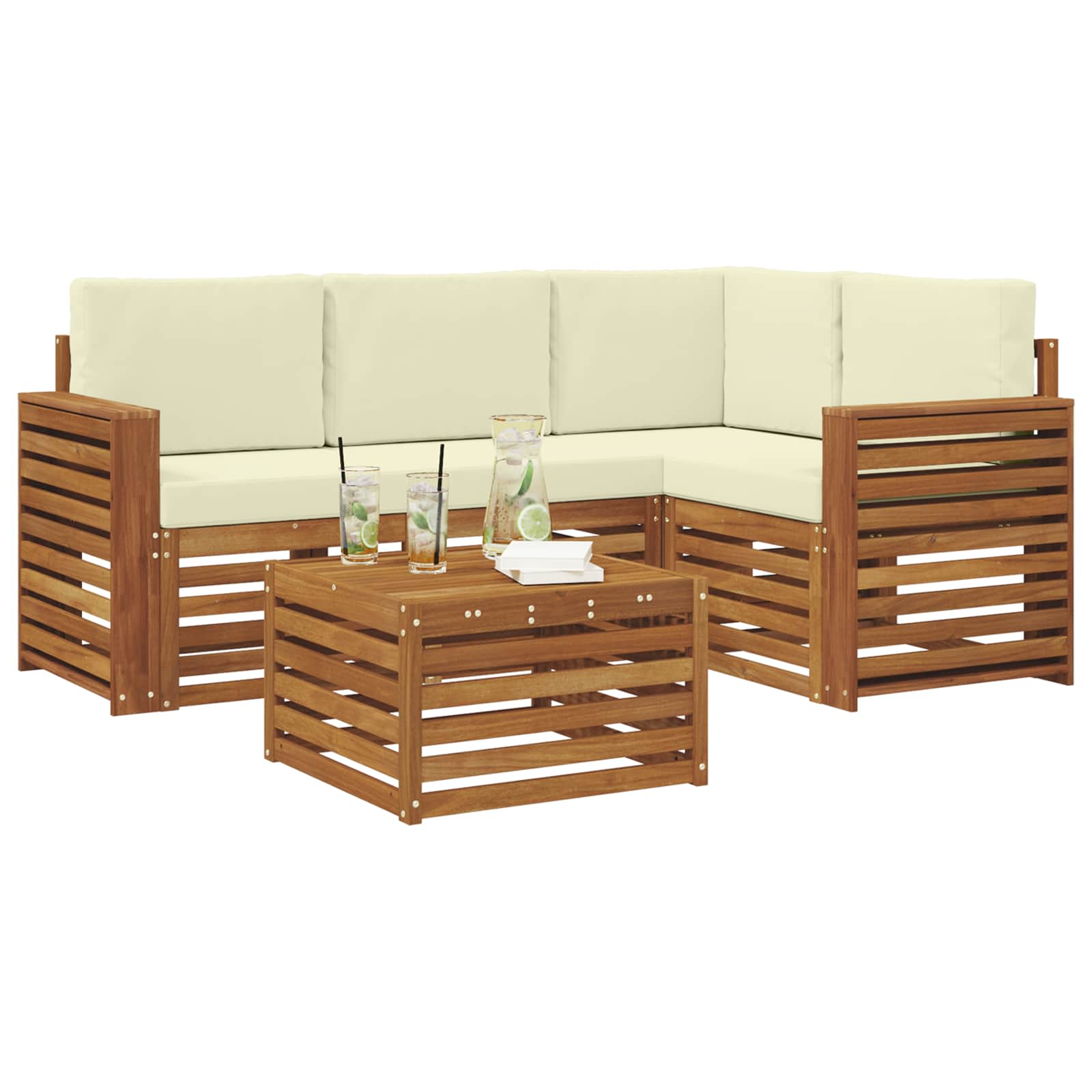 Buiten bankenset met kussen 5 pcs Natuurlijk en Crème is nu te koop bij PeponiXL, paradijselijk wonen!