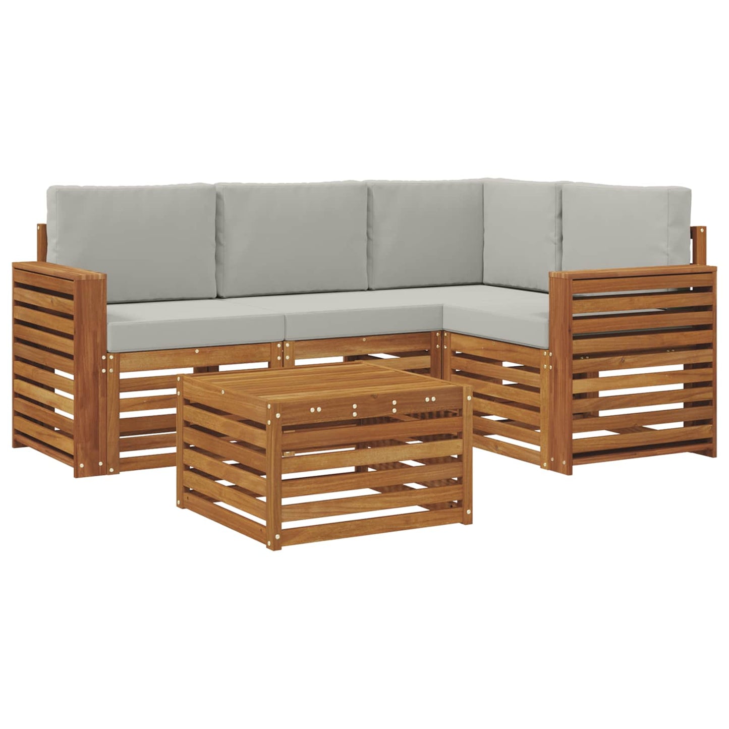Buiten bankenset met kussen 5 pcs Natuurlijk en Lichtgrijs is nu te koop bij PeponiXL, paradijselijk wonen!