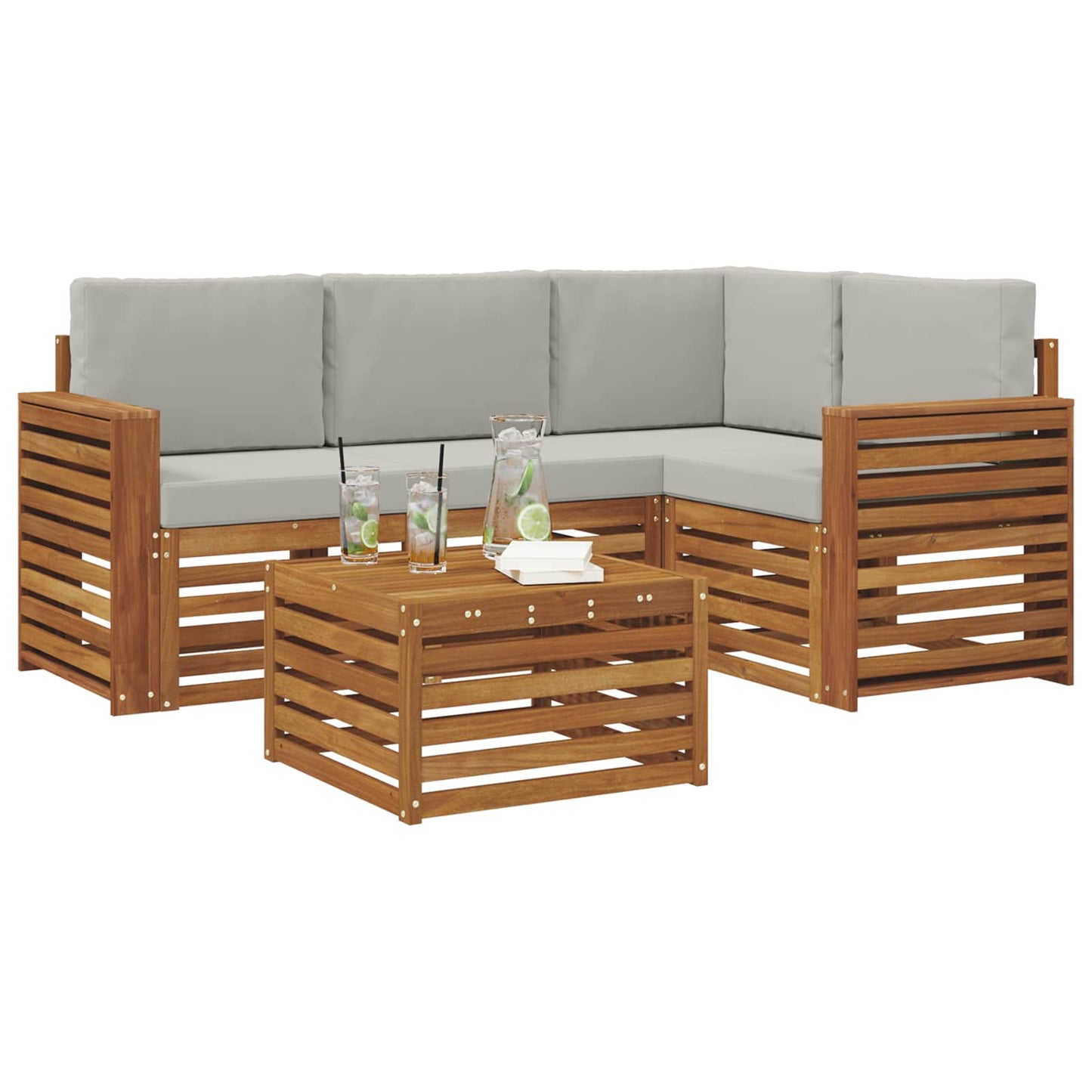 Buiten bankenset met kussen 5 pcs Natuurlijk en Lichtgrijs is nu te koop bij PeponiXL, paradijselijk wonen!