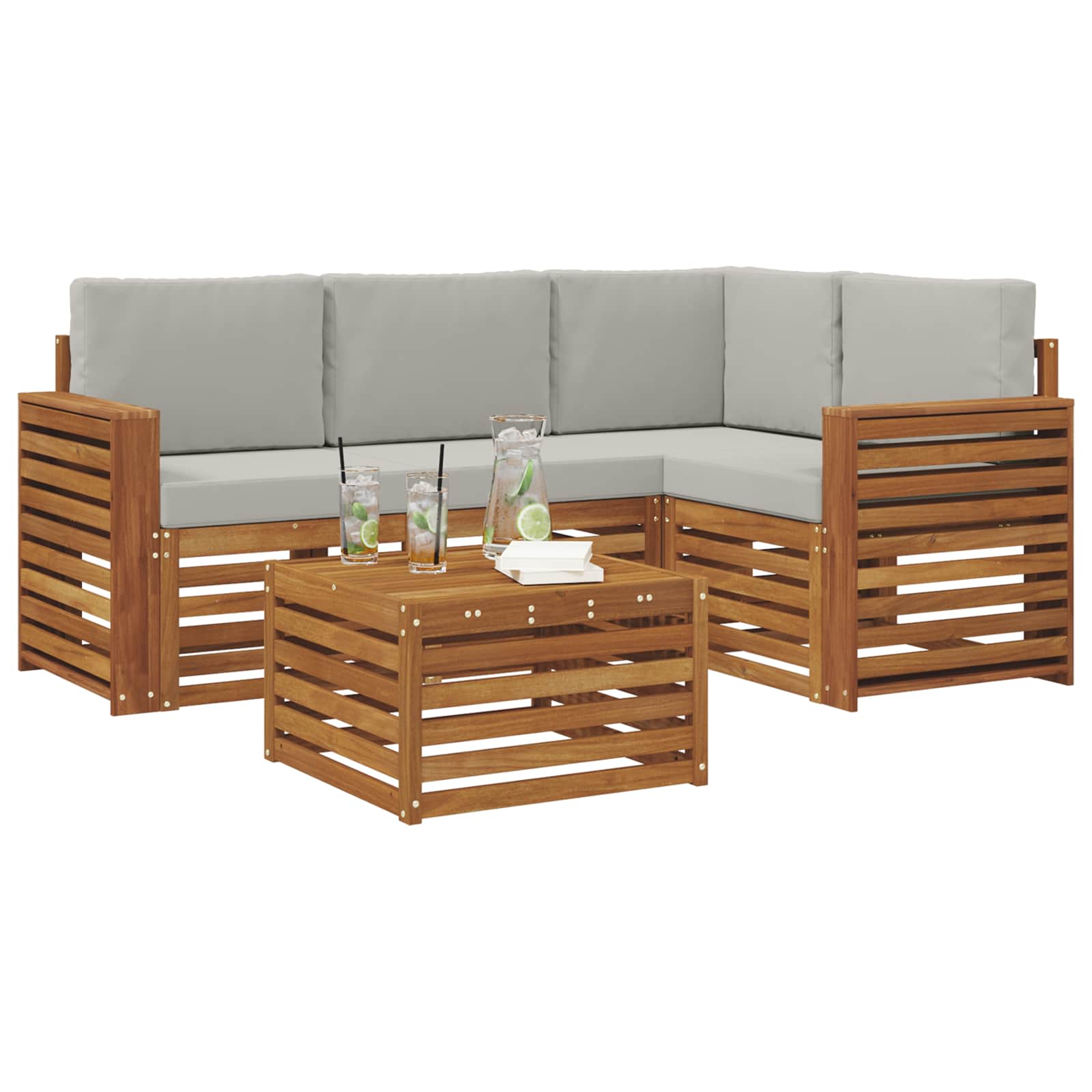 Buiten bankenset met kussen 5 pcs Natuurlijk en Lichtgrijs is nu te koop bij PeponiXL, paradijselijk wonen!